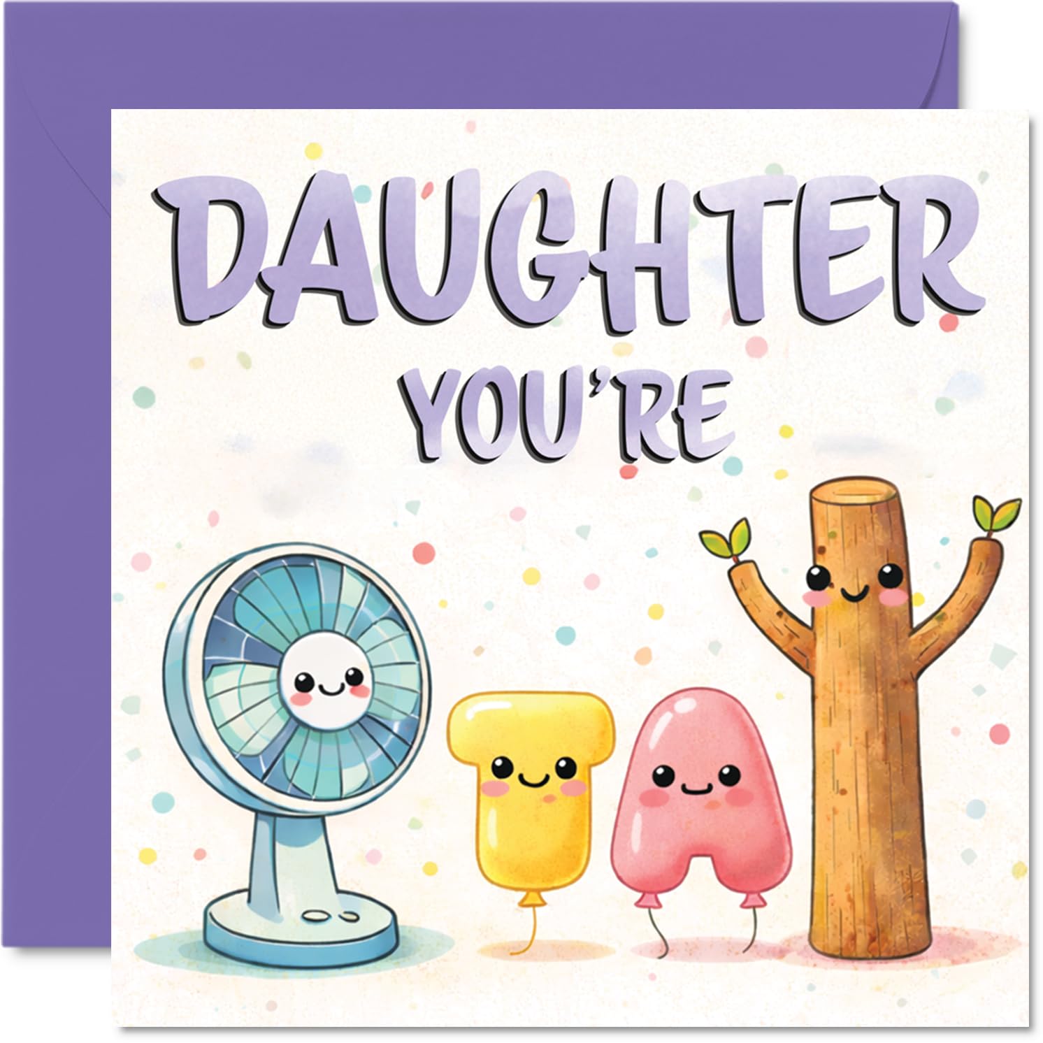 Playful Birthday Card for Daughter - Brighten Her Day with Adorable Pastel Fans - Cute Cartoon Characters and a Cheery Vibe - 145mm Square, Envelope Included