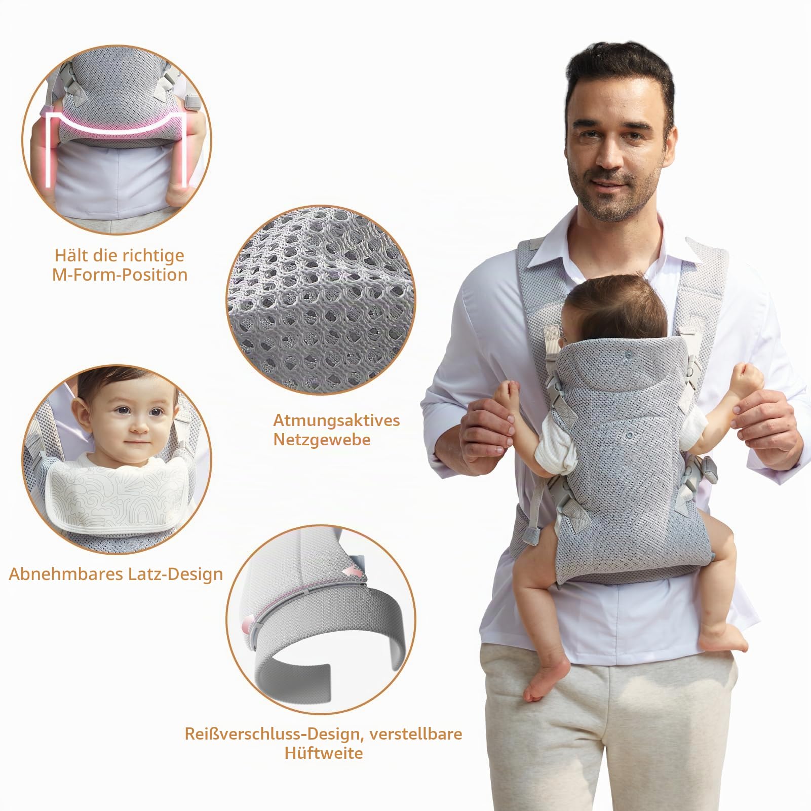 IULONEE Babytrage für Neugeborene Ergonomic Tragetaschen für Kleinkinder Babytrage ab Geburt Tragetuch Baby Carrier Vorder Rückseite Tragetasche für Neugeborene 3-36 Monate (Hellgrau)