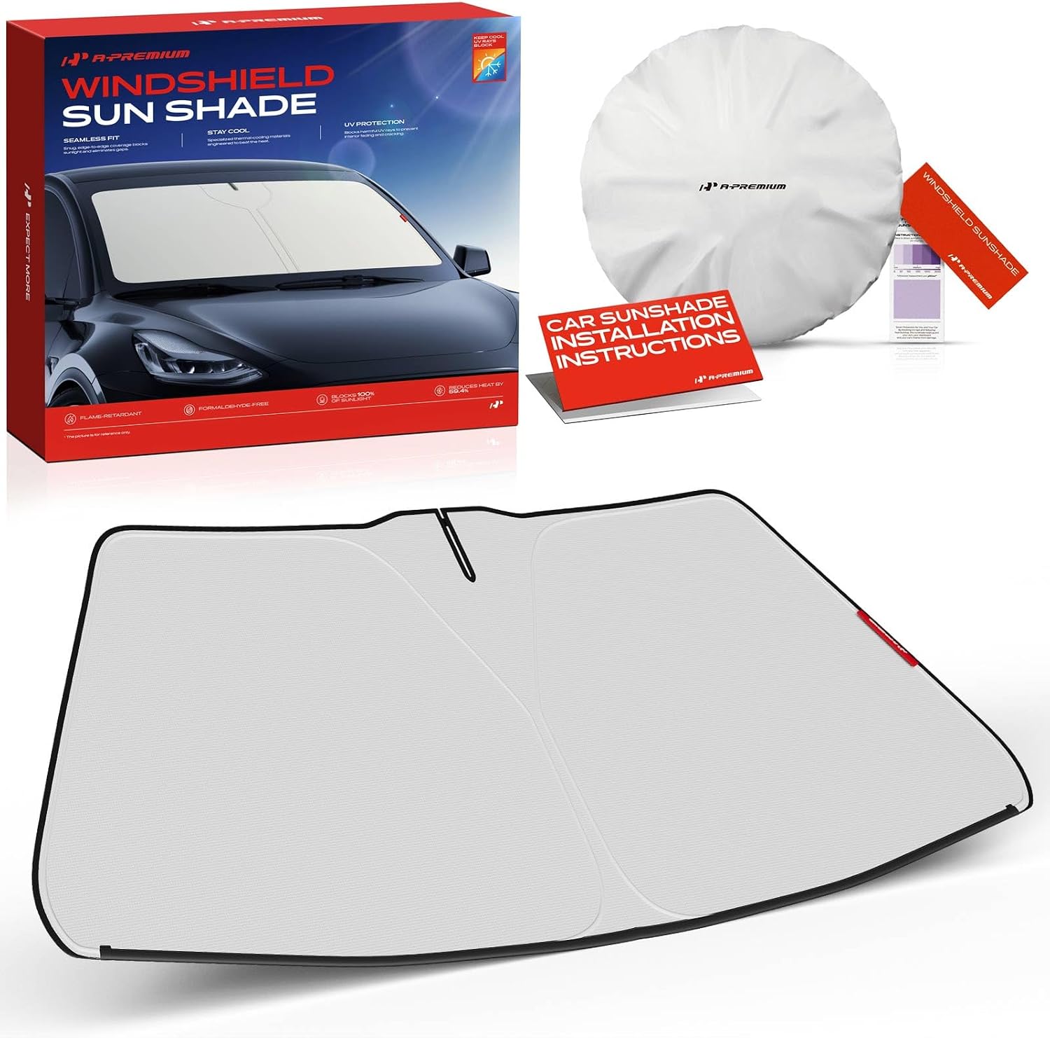 A-Premium Windshield Sun Shade, Foldable Car Sun Shade Heat & UV Block
