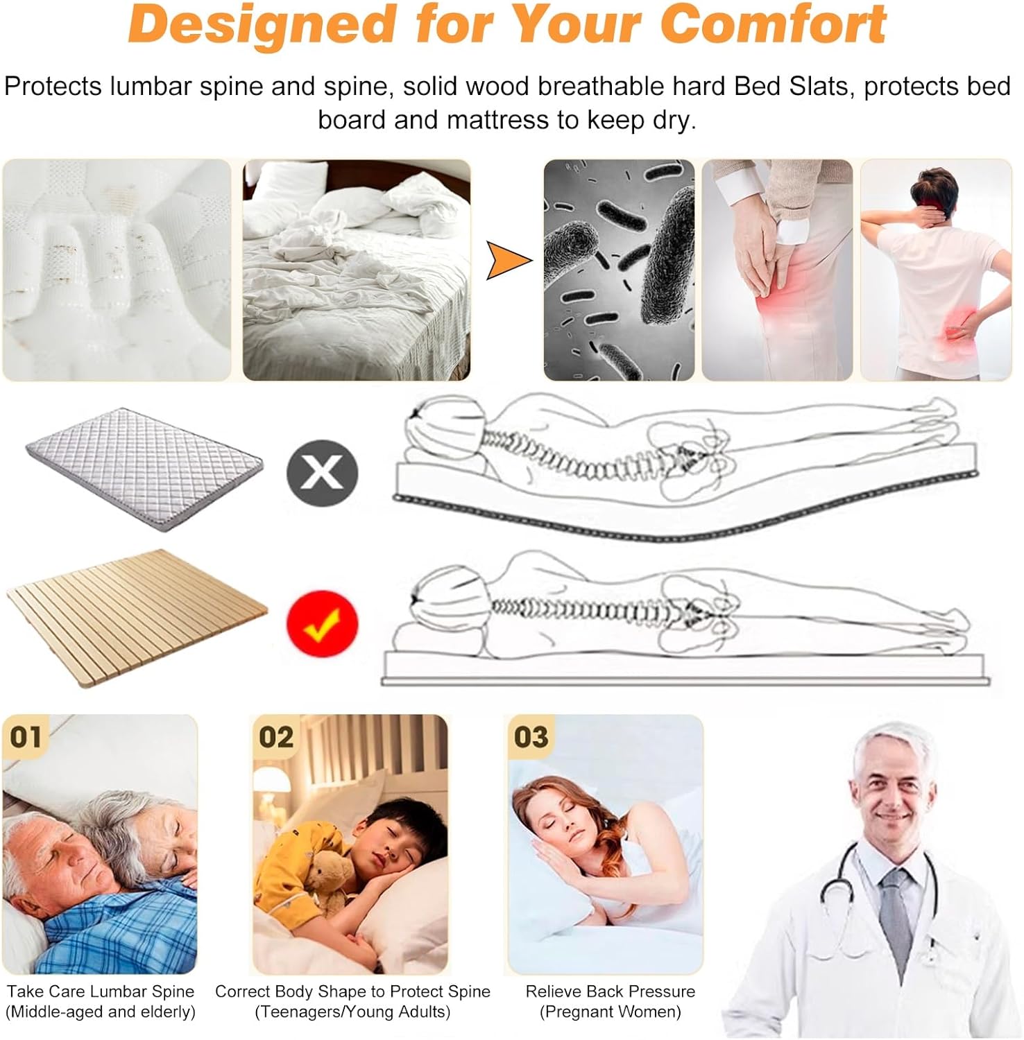 頑丈な折りたたみ式木製ベッドスラット（ツイン、フル、クイーンサイズ