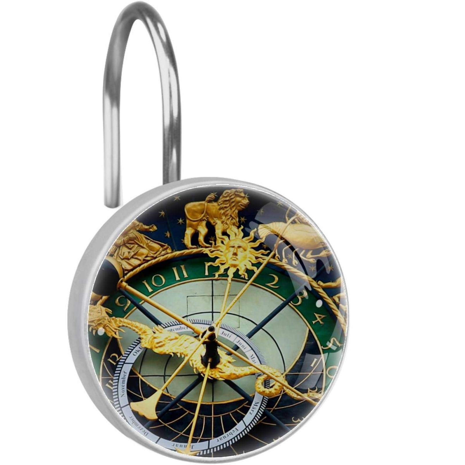 Crochets de rideau de douche haut de gamme horloge astronomique en acier