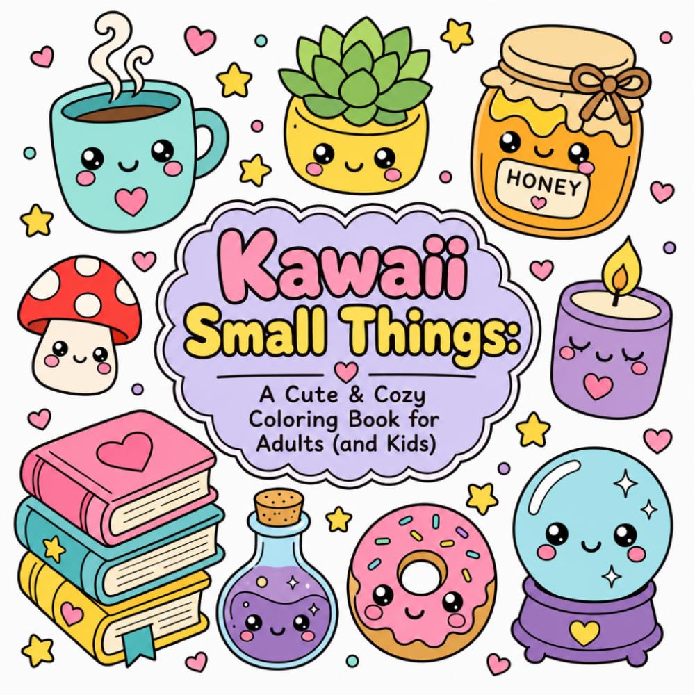 Kawaii Small Things: A Cute & Cozy Coloring Book for Adults and Kids: 40 Pages of Adorable Everyday Object Illustrations for Stress Relief and ... Kawaii Designs for Mindful Coloring and Calm