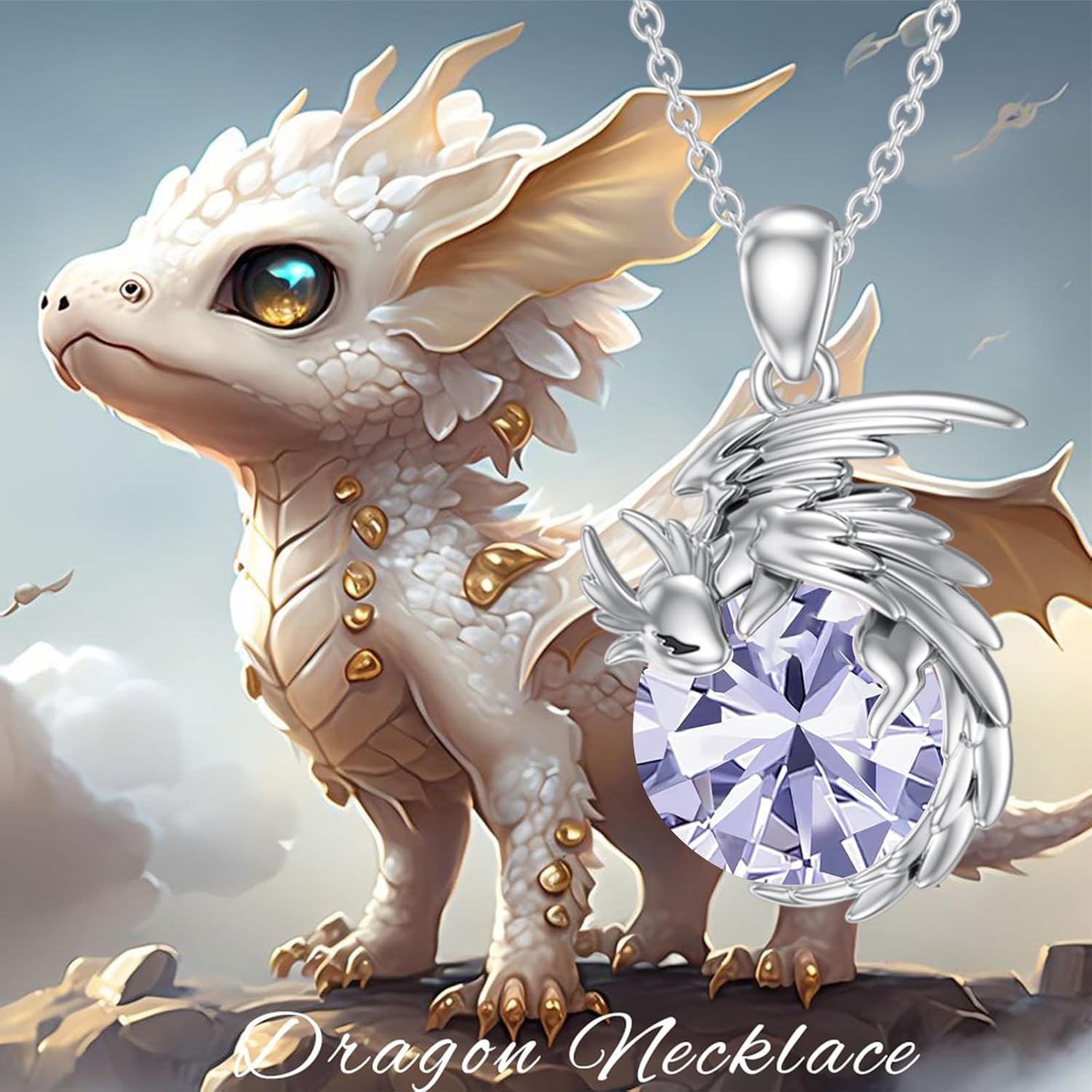 LONAGO Dragon Necklace with Birthstone Sterling Silver Wyvern Dragon Pendant Necklace Gift for Women - Image 5