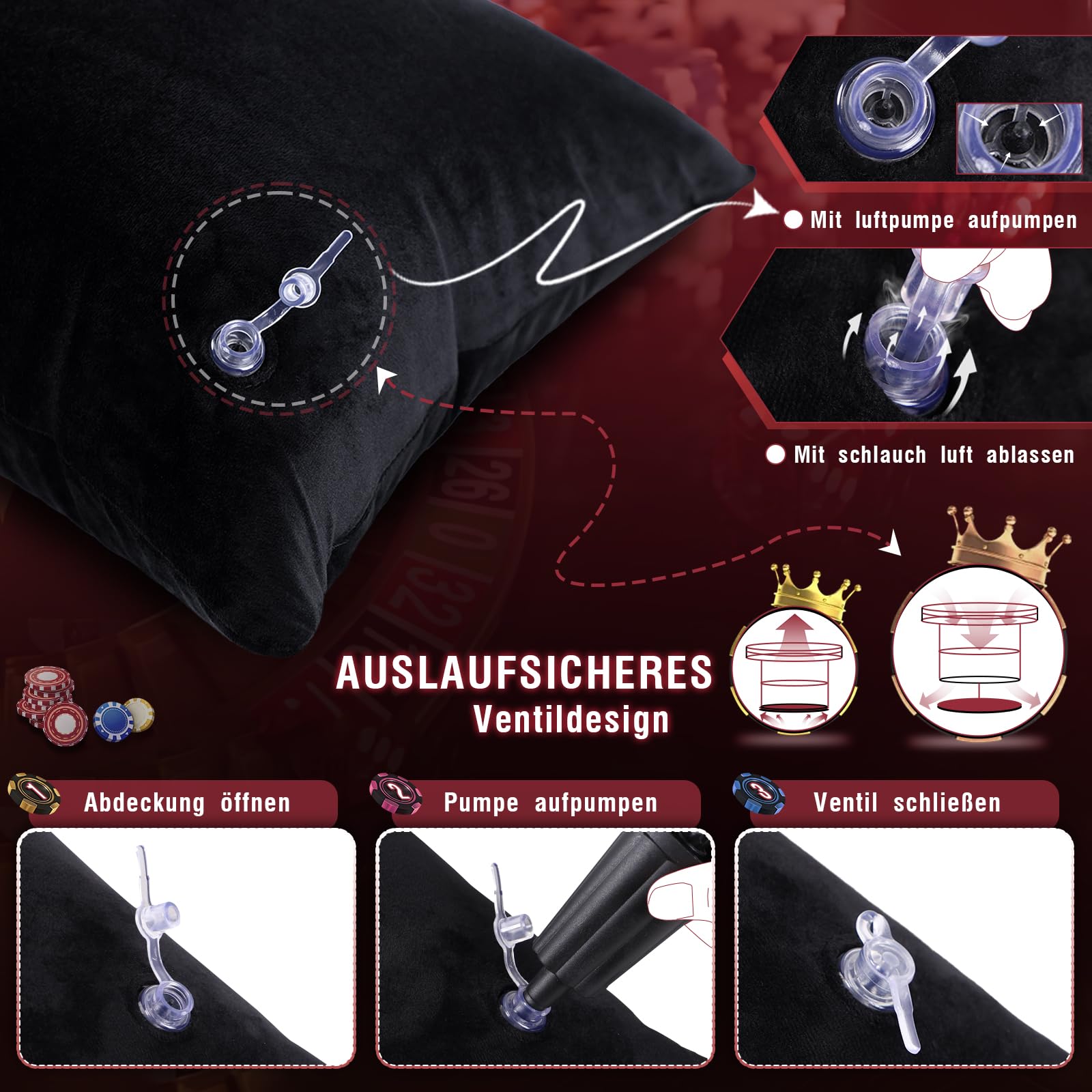Cuscino Posizione Sessuale con Supporto per Dildo, Rampa Gonfiabile per Cuscino Sessuale per Supporto di Posizione Più Profondo, Cuscino da Viaggio Portatile per Adulti Coppie Donne Uomini