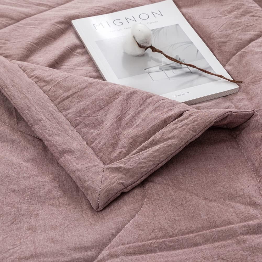 NTCOCO Summer Lightweight Comforter Set,Thin Quilt,100% Washed Cotton,Machine Washable,Soft Comfy Breathable Can Sleep Naked(King,Rosy Brown
