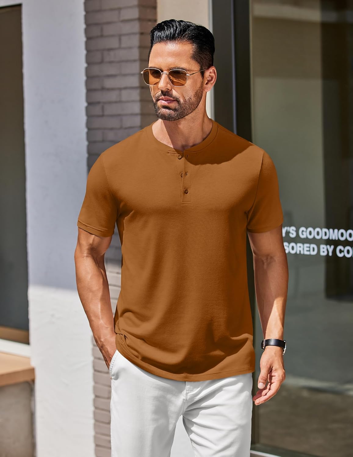 COOFANDY Men's Henley Shirts Cotton Short Sleeve Casual T-Shirt Button Henley Basic Tee Lightweight Summer Top - Image 3