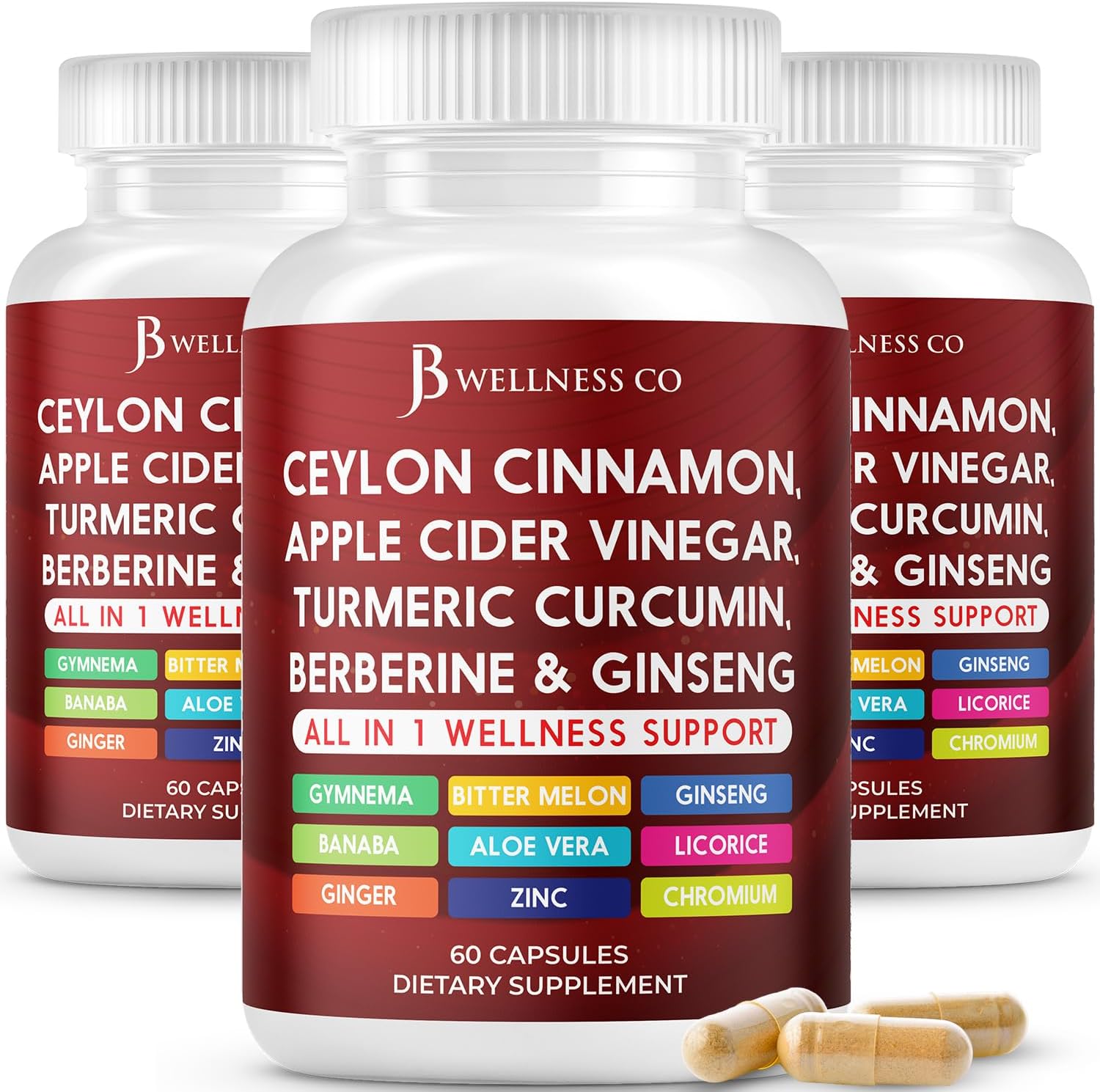 Ceylon Cinnamon, Turmeric, ACV, Ginseng, Aloe Vera, Berberine Plus Banaba, Ginger Root - 180 Capsules