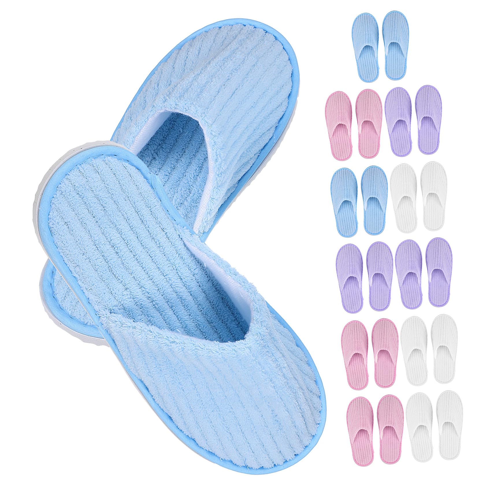 Mipcase Lot de 12 Paires de Pantoufles Jetables pour Invités en Polaire Corail Antidérapantes, Confortables, pour Spa et Voyage
