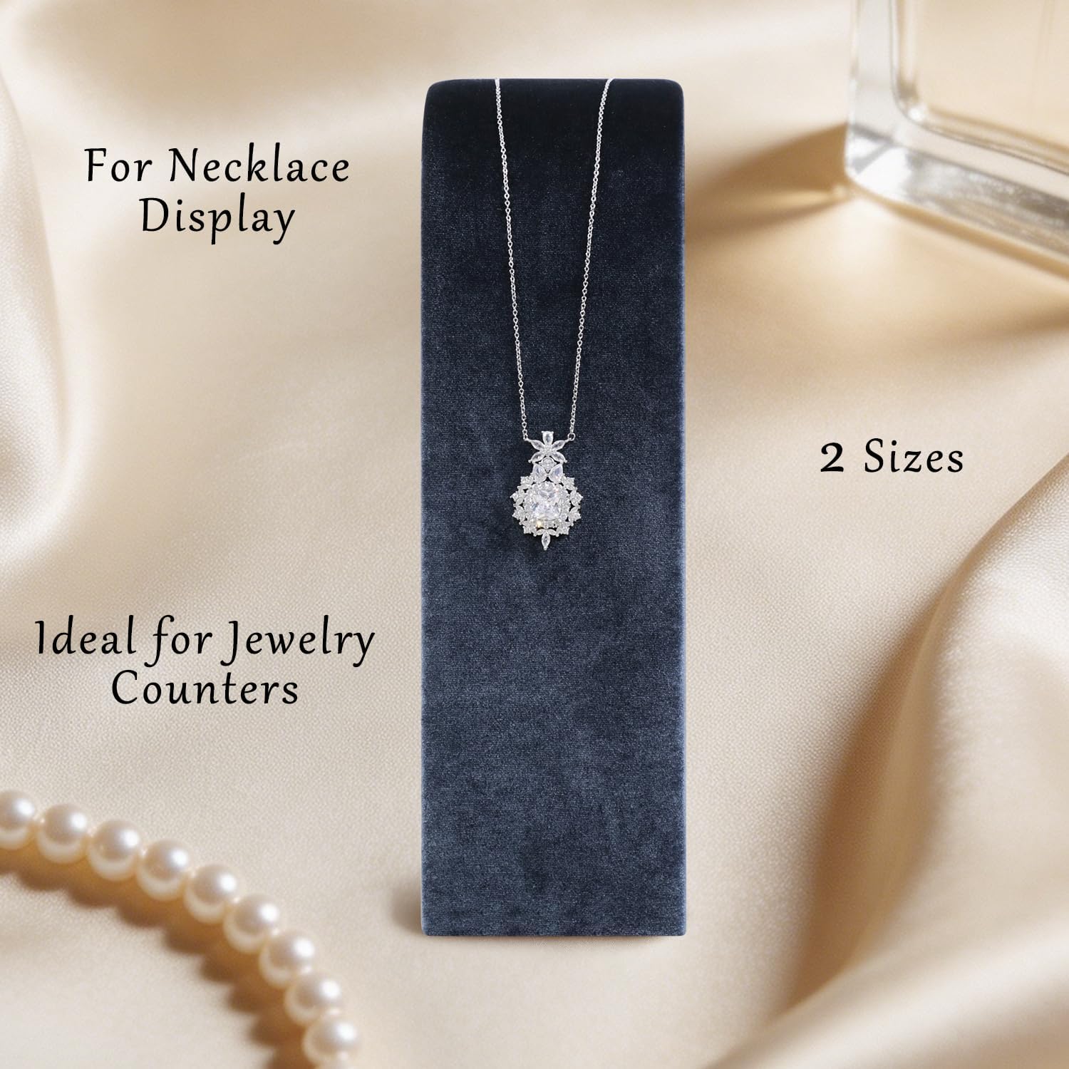 Arcuate Velvet Necklace Display Stand, Upright Jewelry Holder for Long Chains, Pendants & Chokers, 6 Color Options (Gray, M)