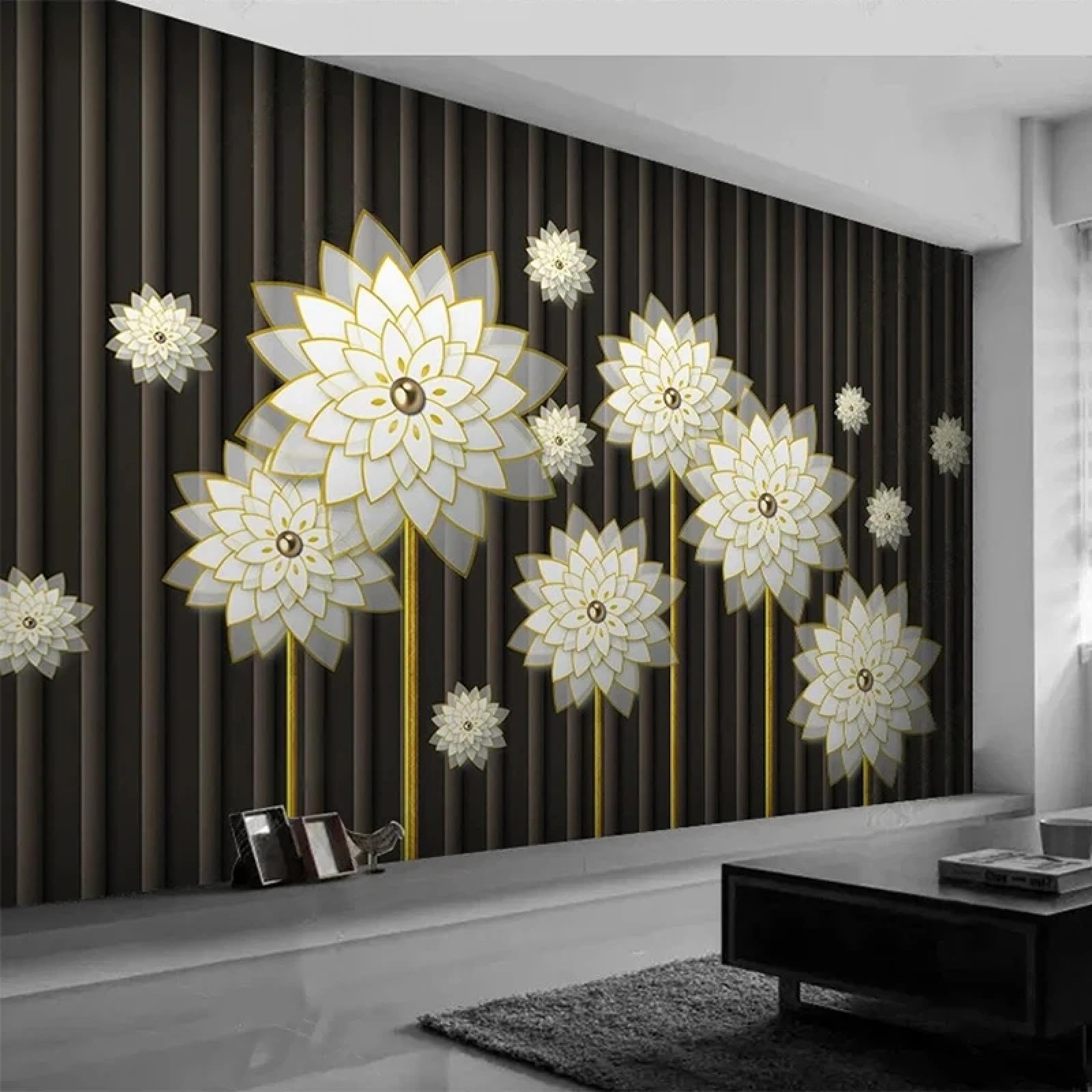 Papier peint géométrique 3D à fleurs blanches pour salon et chambre