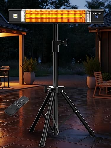 Miniatura 10 de Uthfy Calentador eléctrico para patio al aire libre, calentador infrarrojo de 1500 W con temporizador de 24 horas, control remoto, impermeable,