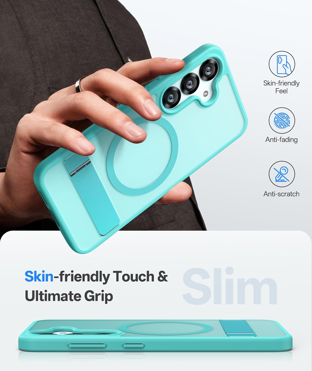 Vihibii for Samsung Galaxy S25 Magnetic Case with Kickstand, Compatible with Magsafe & Rugged Shockproof Protective Back & Translucent Matte Slim Phone Case for Samsung S25 6.2" 2025, Teal - Image 6