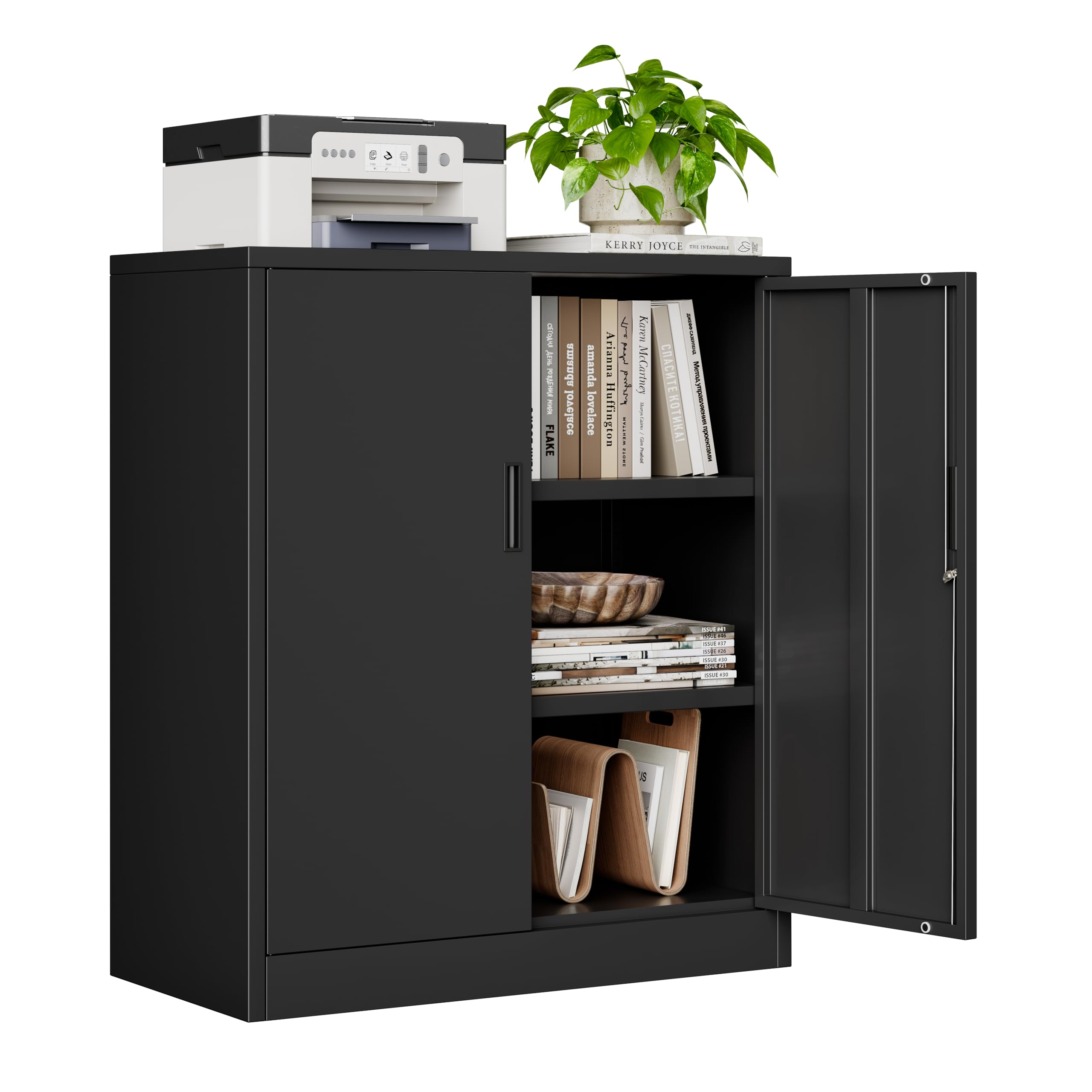 Metal Storage Cabinet, 36.2" H Locking Storage Cabinet with Shelves and Doors, Metal Cabinets for Home Office, Garage, Utility Room and Basement (Black)