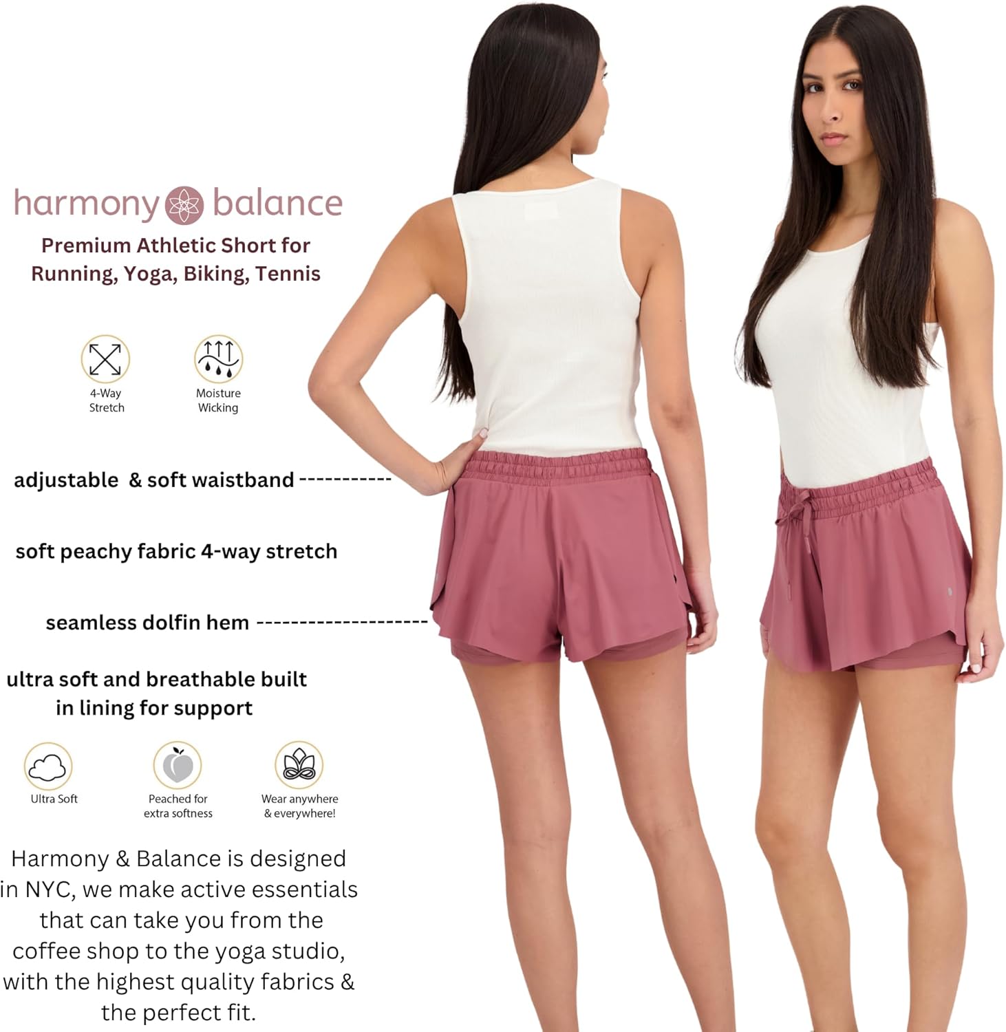 Harmony and Balance Workout Shorts, Gym Shorts Women, Lined 2-in-1 Womens Workout Shorts, Running Shorts for Women - Image 4