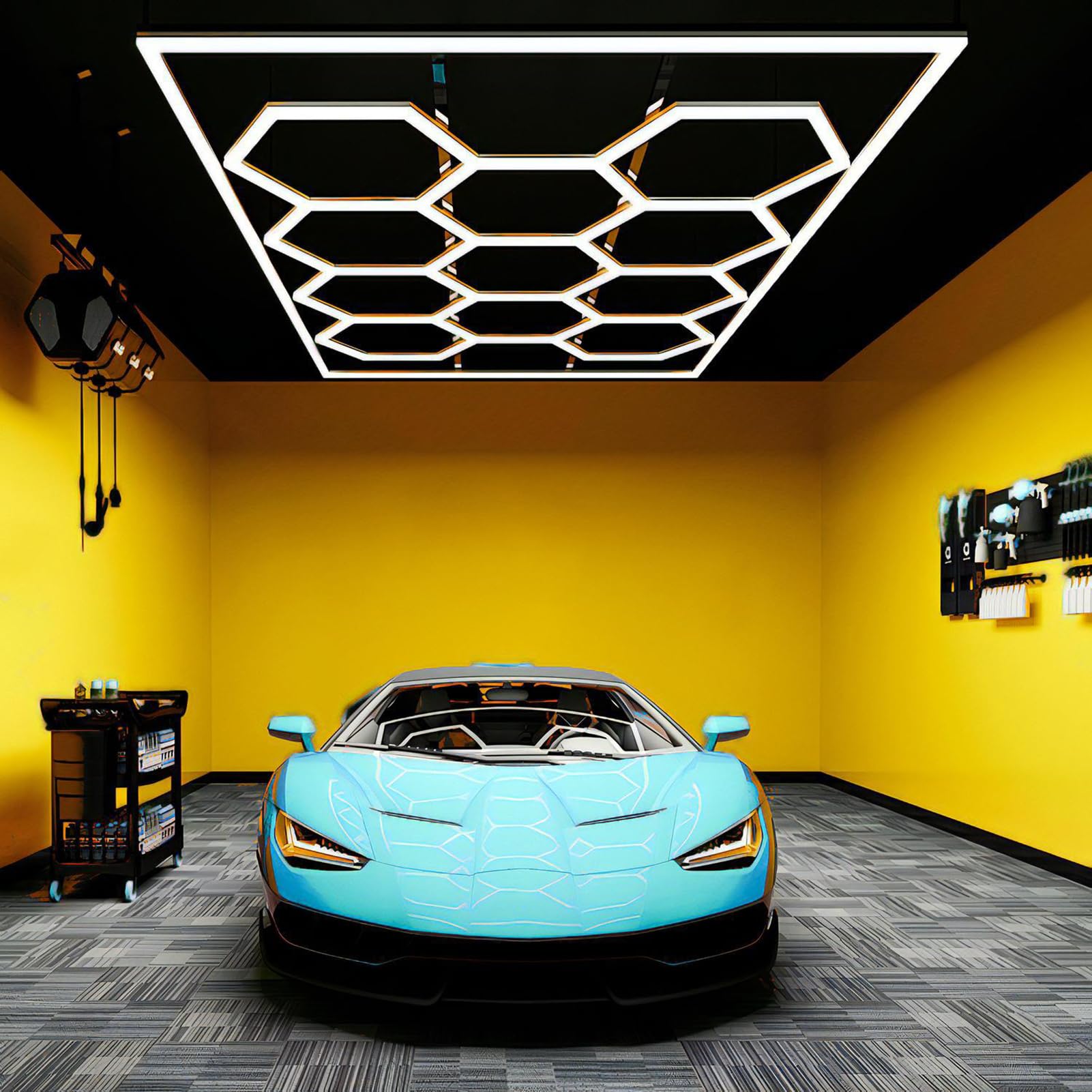 Lampada LED a Nido d'Ape 6500 K Lampada da Garage LED Esagonale Luci LED Esagonali da Garage per Officina Stazione di Manutenzione Lavaggio Auto Palestra Bar,3000k,1