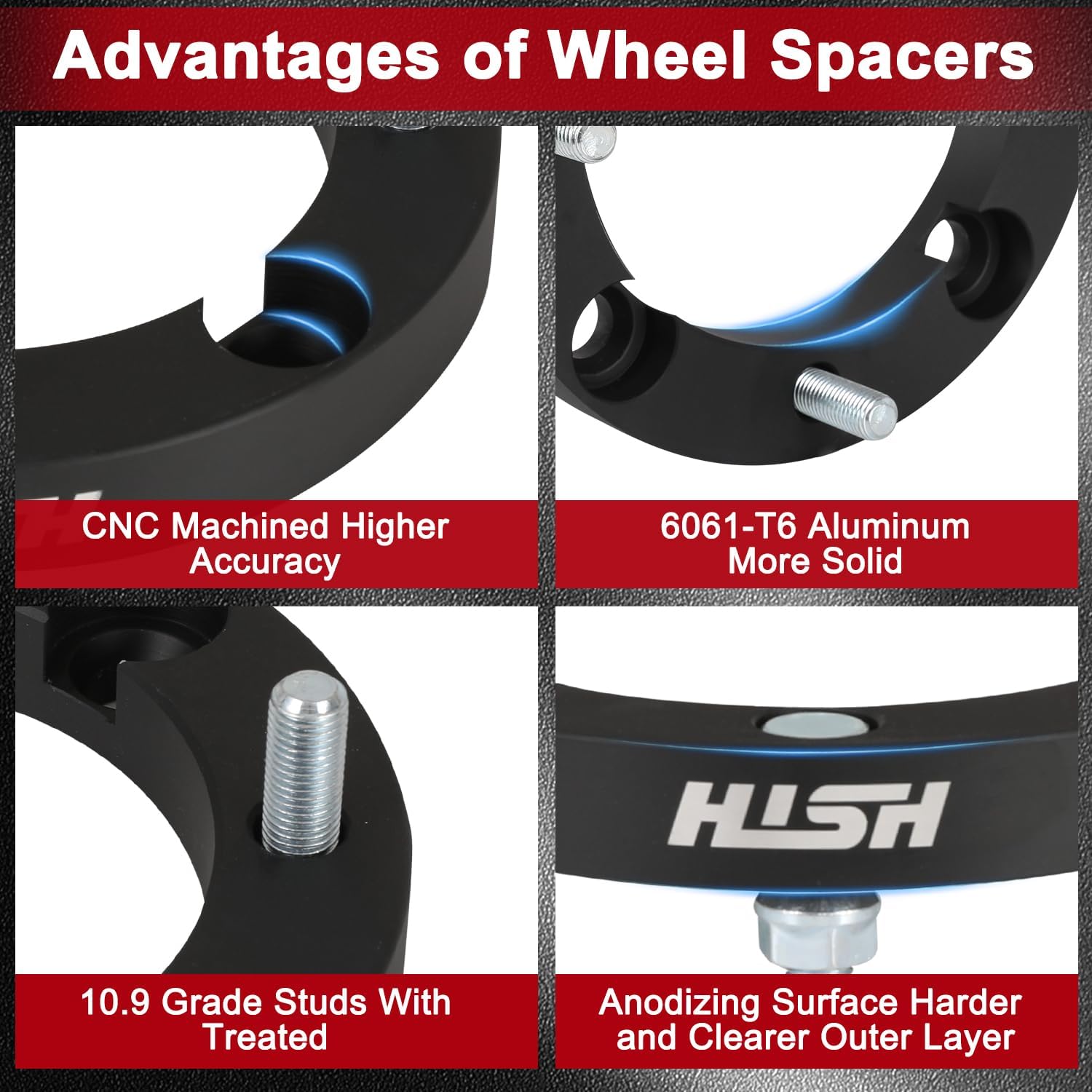 HISH 4x156 Wheel Spacers, 1 Inch ATV Wheel Spacers with 12x1.5 Studs, Fit for 2013+ Polaris Ranger, 2014+ Polaris RZR XP 1000, 2015+ Polaris RZR, Set of 4