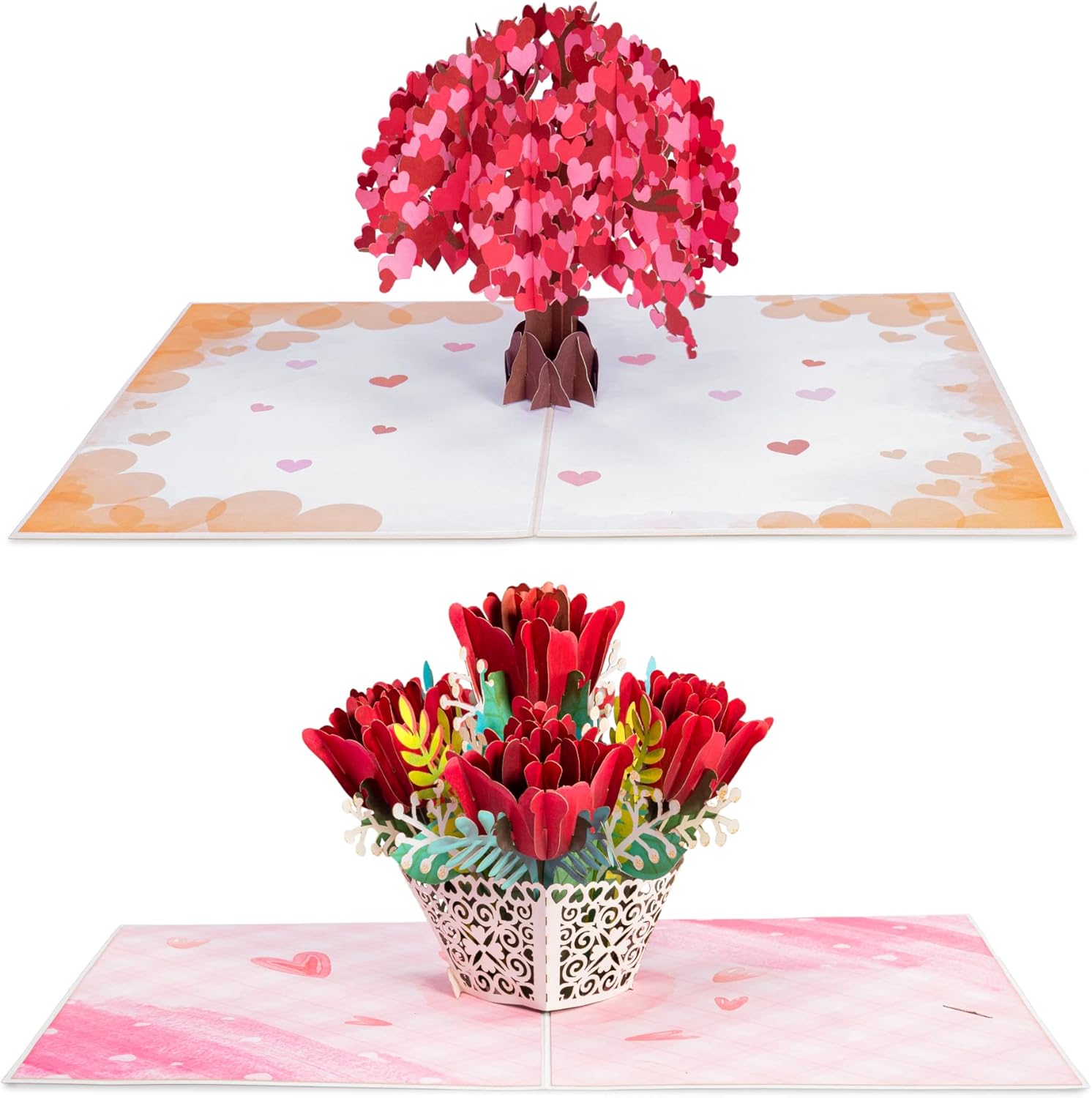 Paper Love Pop Up Cards 2 Pack - Includes 1 Heart Tree and 1 Lovely Roses, For All Occasions, Mother Day, Birthday, Just Because- Includes Envelope and Note Tag