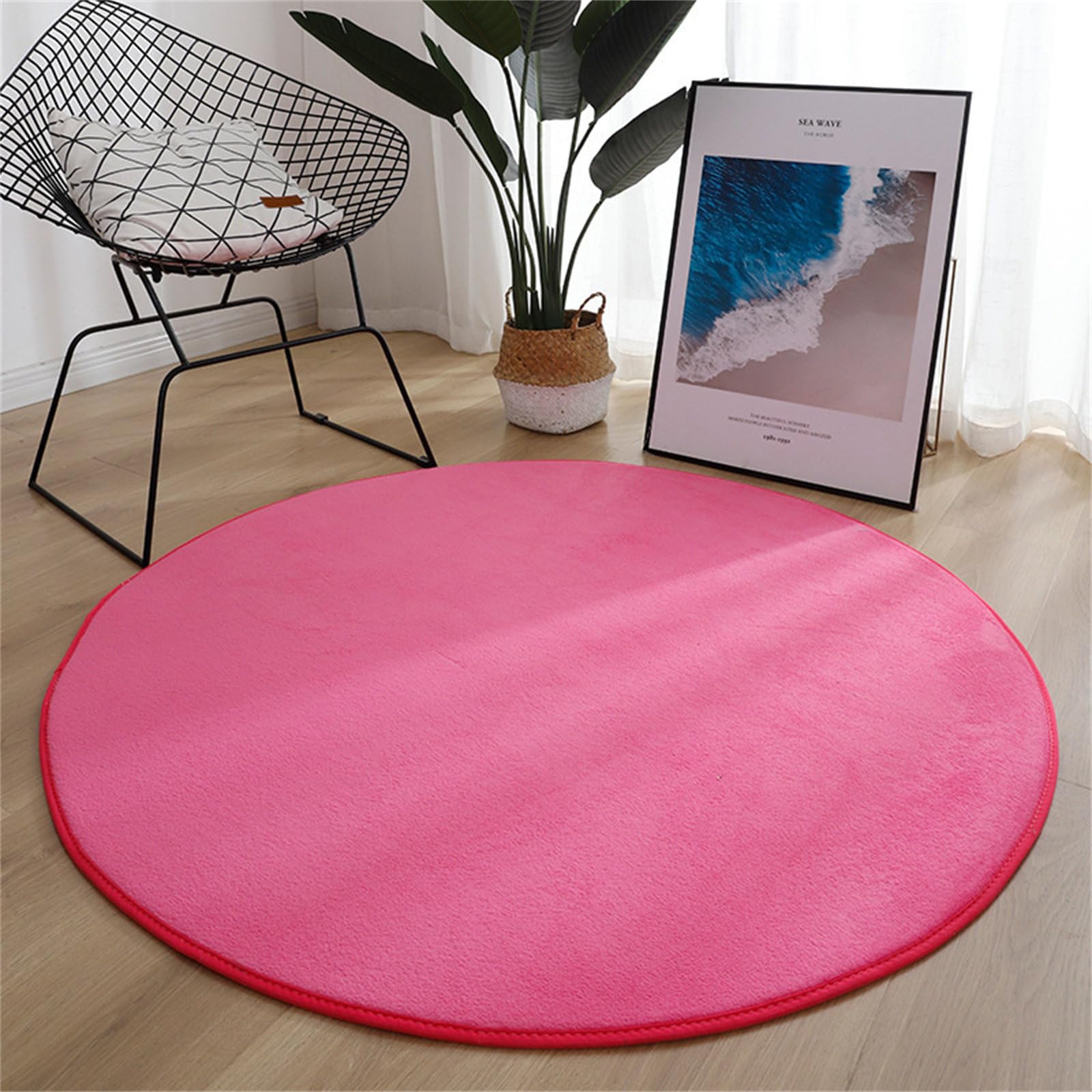 Hearda Alfombra Redonda de Pelo Corto, Alfombras Redondas Lavable Polar Coral de Color Liso, Lavable Antideslizante Alfombra Salon Redondas para Cocina Habitacion Oficina (100cm,Rosa)