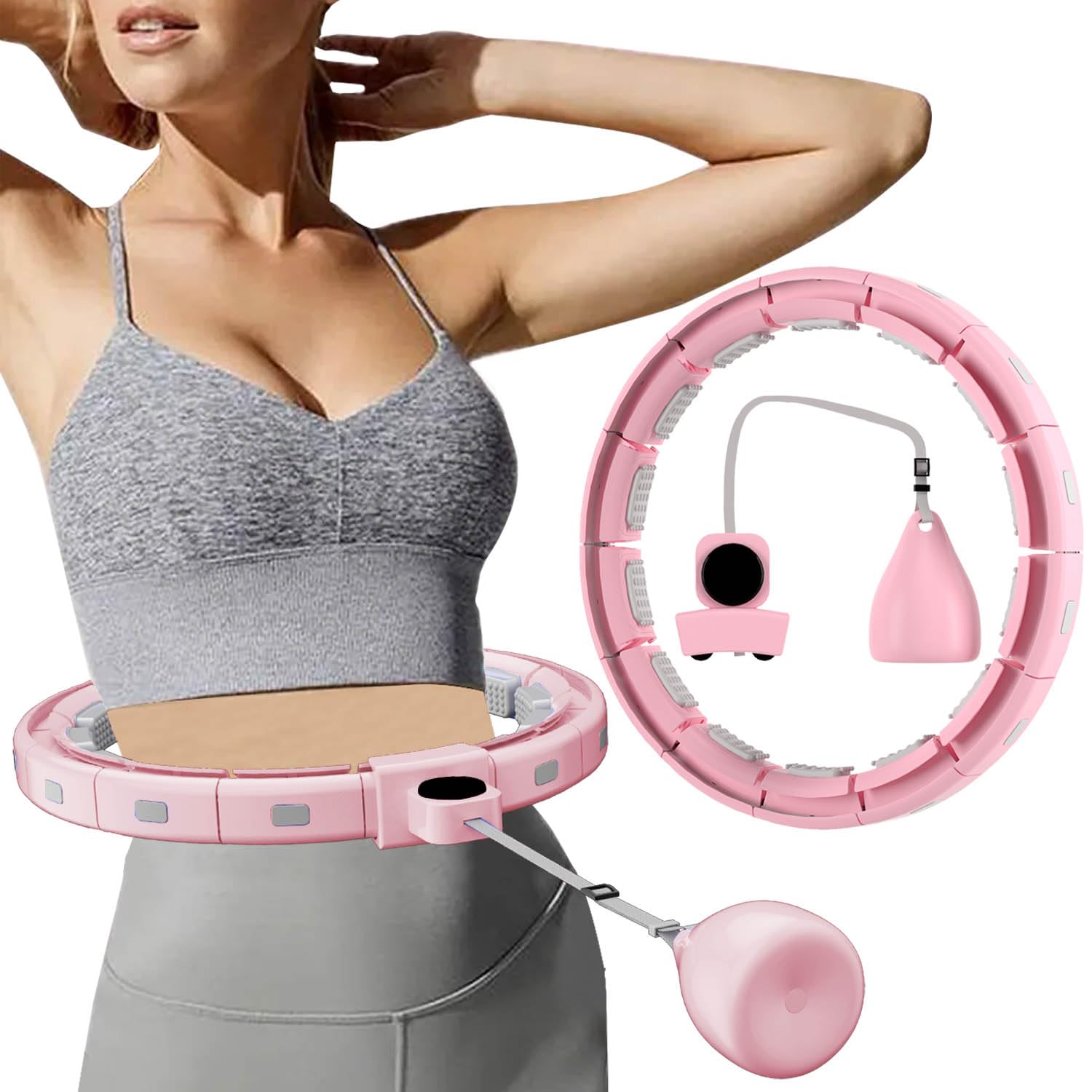 Hula Hoop Reifen Erwachsene, Hula Hoop mit Gewicht Kugel, Hoola Hoop zum Abnehmen, Hula Hoop Leise XXL 128CM, Hullahub Reifen, 18 Knoten, Einstellbar und Abnehmbar, Fitness Hula Hoop Reifen