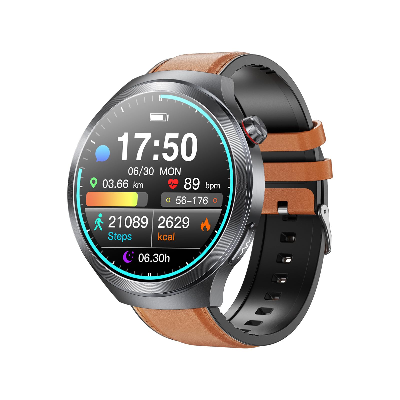 Jectse Reloj Inteligente para Hombres y Mujeres, Reloj Deportivo con Pantalla Grande de 1,73 Pulgadas IP68 Resistente Al Agua, Monitor de Sueño, Pago NFC, Duración de la Batería (Correa de Cuero