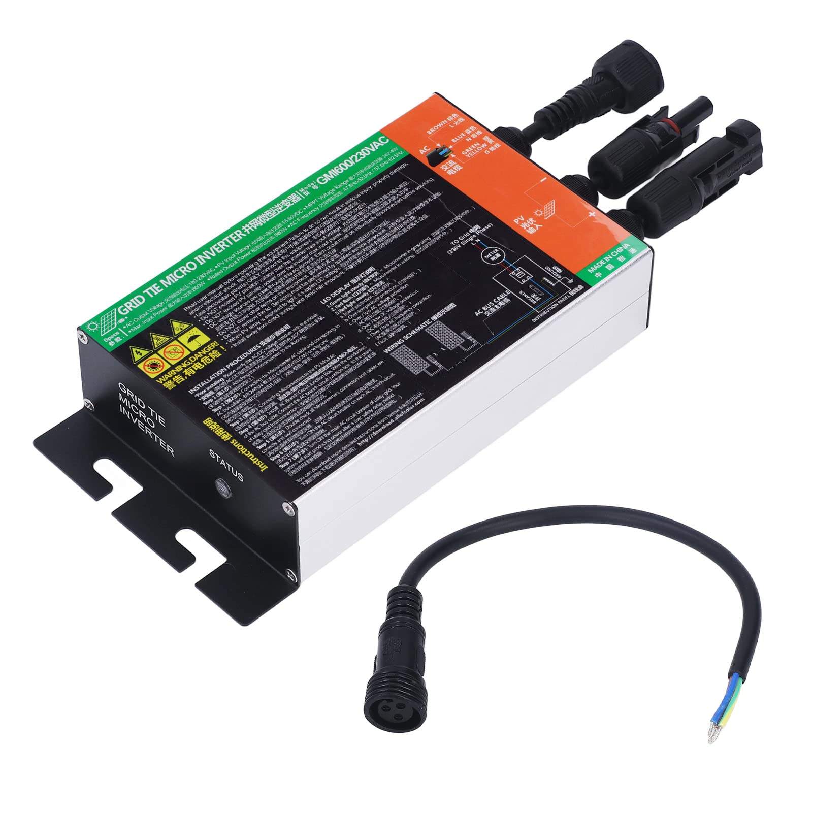 Micro Inverter a Griglia Convertitore a Onda Sinusoidale Pura Ad Alta Efficienza per Sistemi di Energia Solare Lega di Alluminio 1 unità (600W)