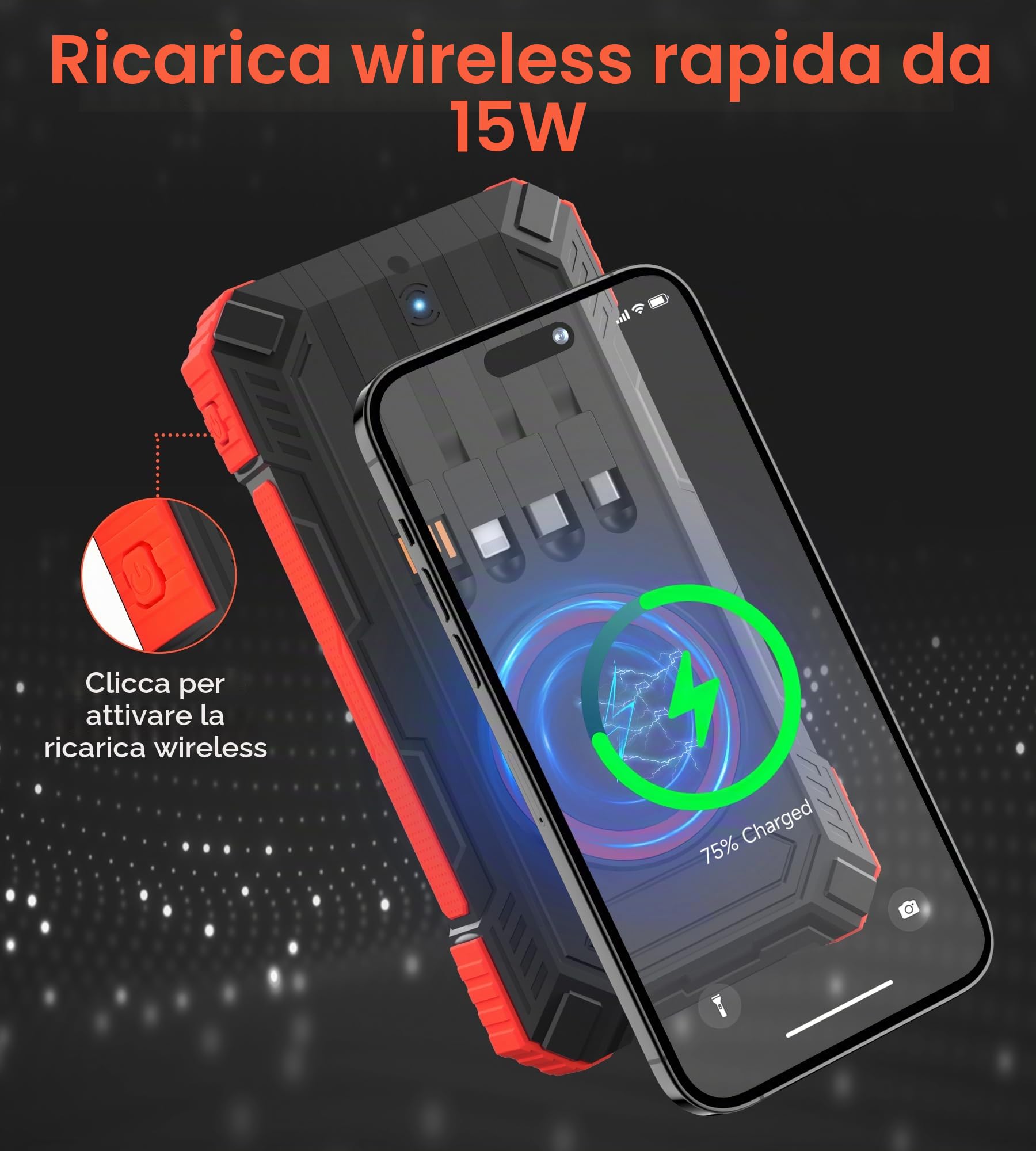 Power Bank Solare 56800mah con Funzione di Ricarica Wireless, STANDARD Viene fornito con 5 Uscite 3 Ingresso, Torcia Elettrica, Moschettone, Qc 30 E USB C Pd 20w per Telefoni Portatili