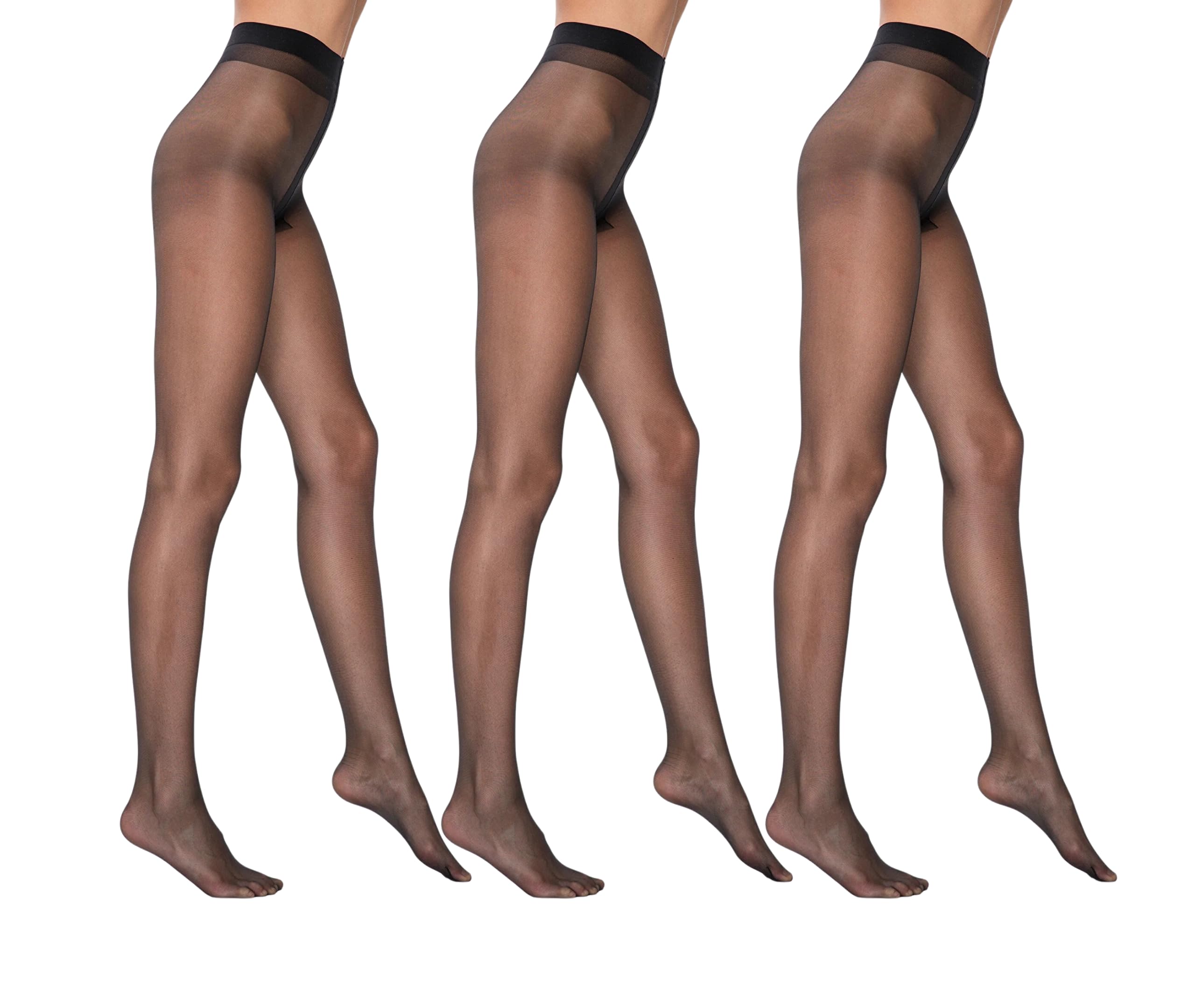 Penti Women's Black 3 Pairs 5 Den Ultra Sheer Pantyhose | Barely-There Transparent Tights | Seamless With Breathable Gusset, Xl