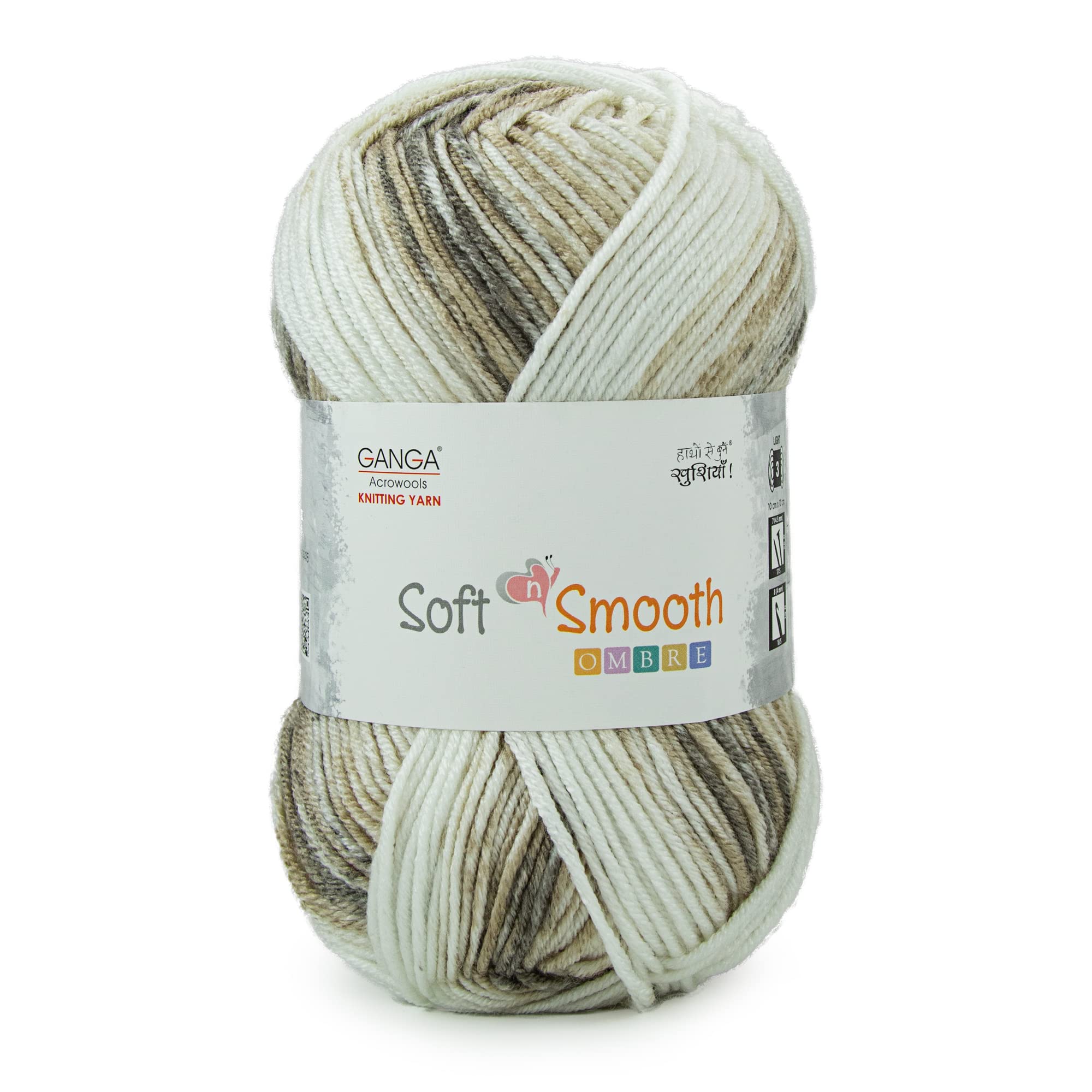 Ganga Acrowools Wool Soft N Smooth Ombre Intelligent Dk Weight Yarn With Super Soft&Smooth Texture,Comes With An Ombre Effect for Your Projects. Shade No-Sso001, Multicolor, 100 Gram