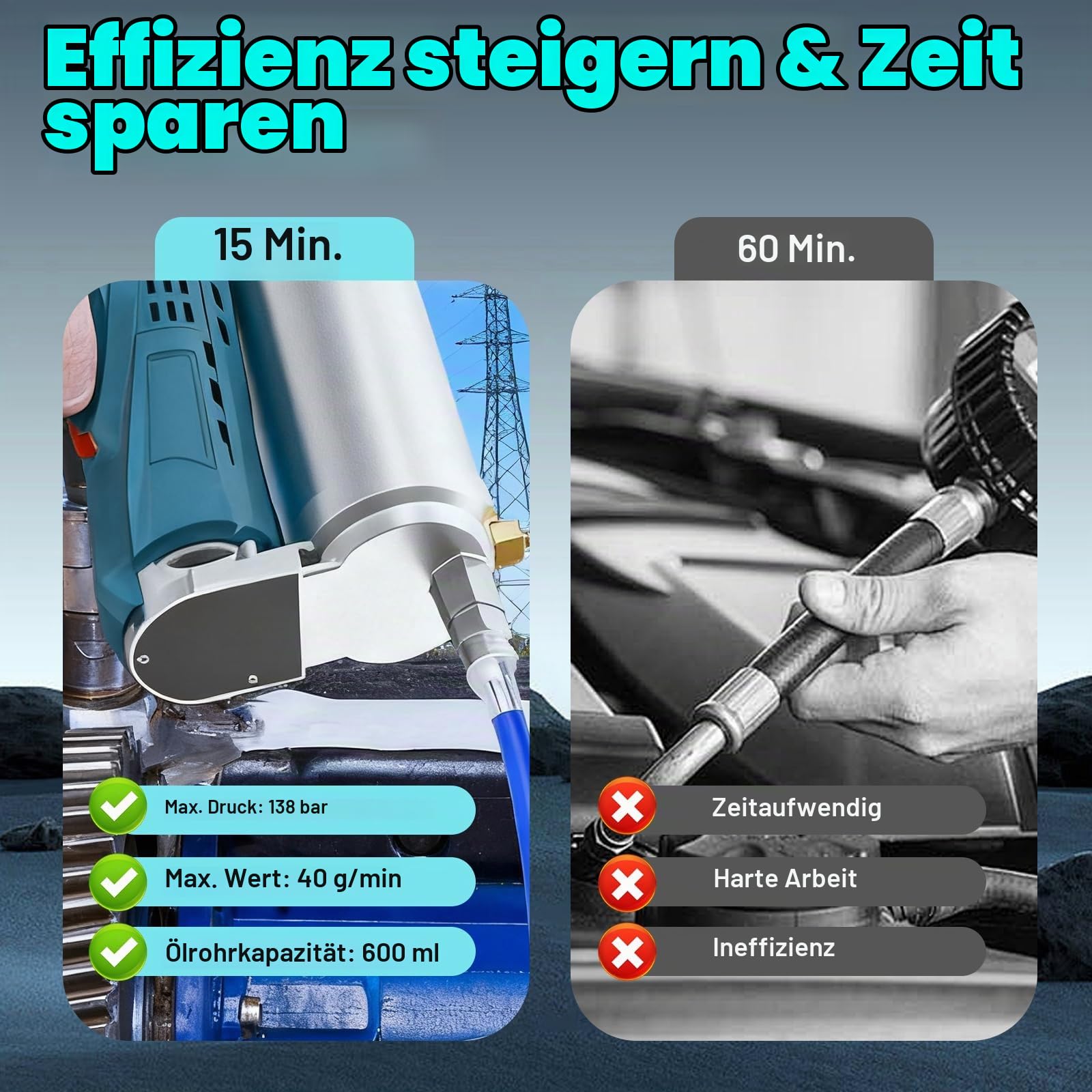 12000PSI Akku Fettpresse für Makita, 140g/min mit 30cm Schlauch