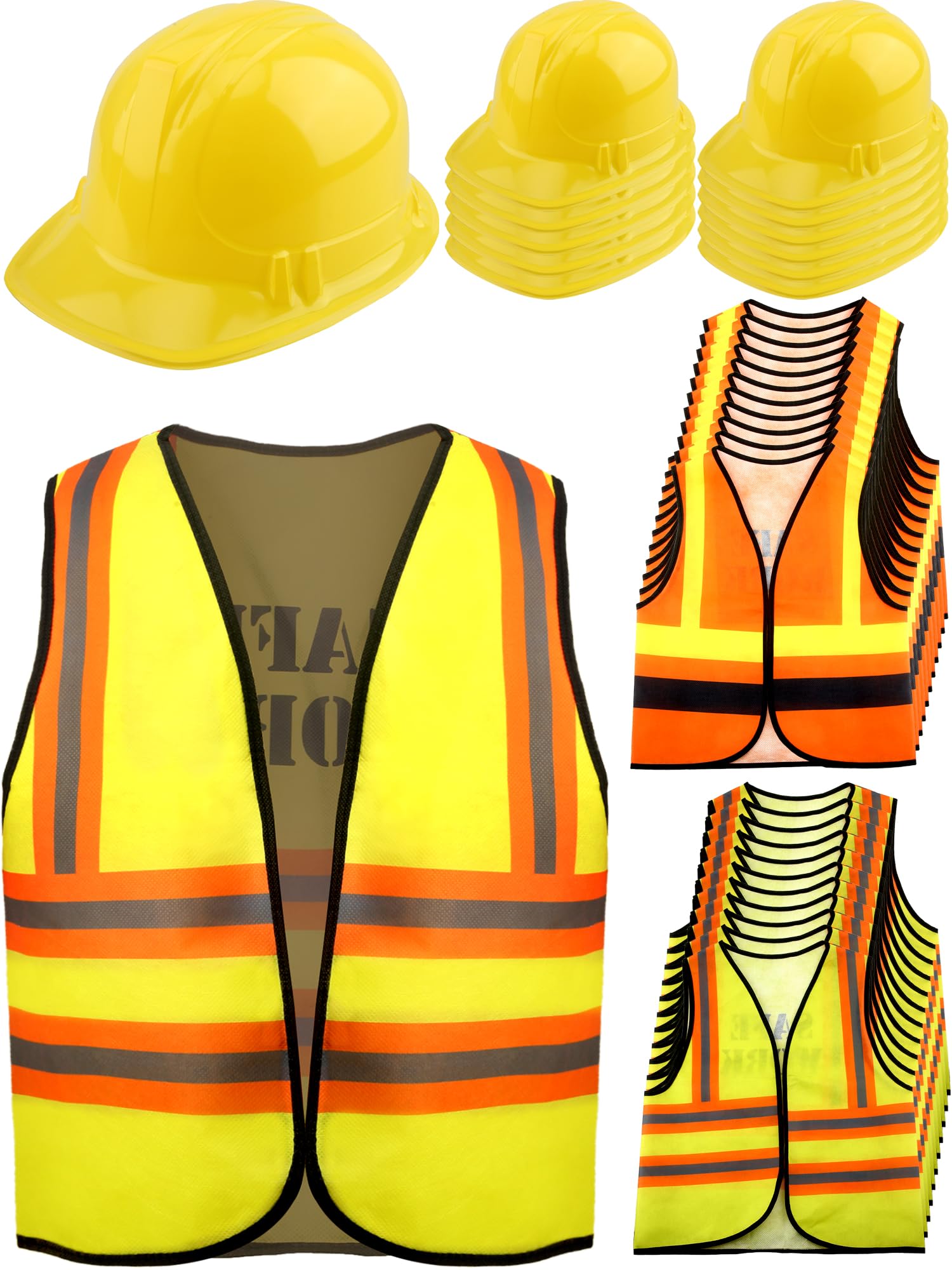 48 Pcs Kids Construction Worker Costumes Include Construction Vests and Hats for Boys Pretend Role Play Dress Up Construction Costume