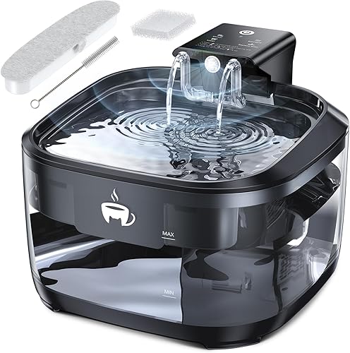 Fuente de agua inalámbrica para gatos, fuente de agua para gatos de 108 oz3.2 L, funciona con 3 modos, batería de 5000 mAh, sensor de movimiento