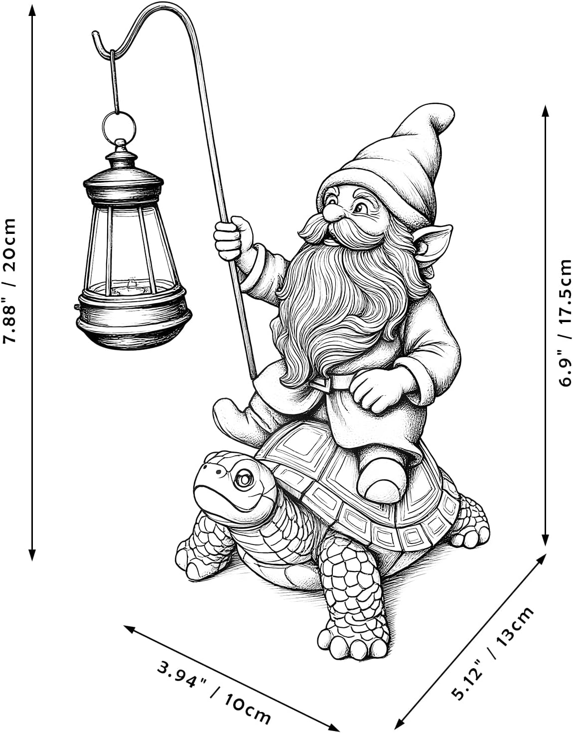 Garden Gnome Statue Riding Turtle - Garden Gnomes Decorations with Solar LED Lights, 7.9" Outdoor Resin Figurine Ornament for Patio, Yard, Funny Lawn Decor (Gray)