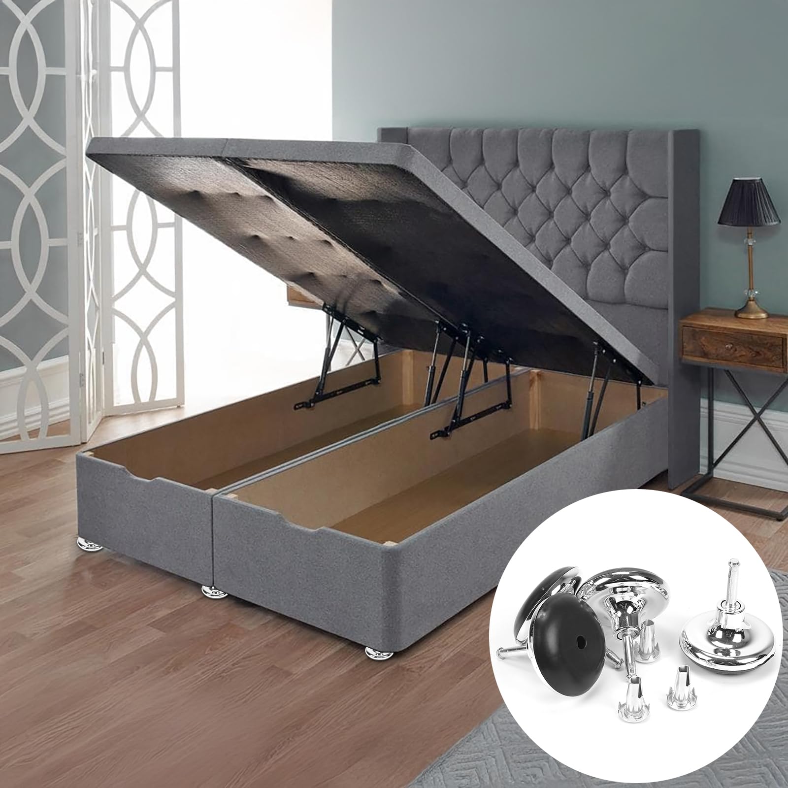 Minnhua 12 Pcs Furniture Legs Bed Castors Gliders with Metal Inserts for Beds Sofas Footstools Replacement for Castors Furniture Bed Chrome Feet Leg Glides Castors and Insert Fitting - Image 4