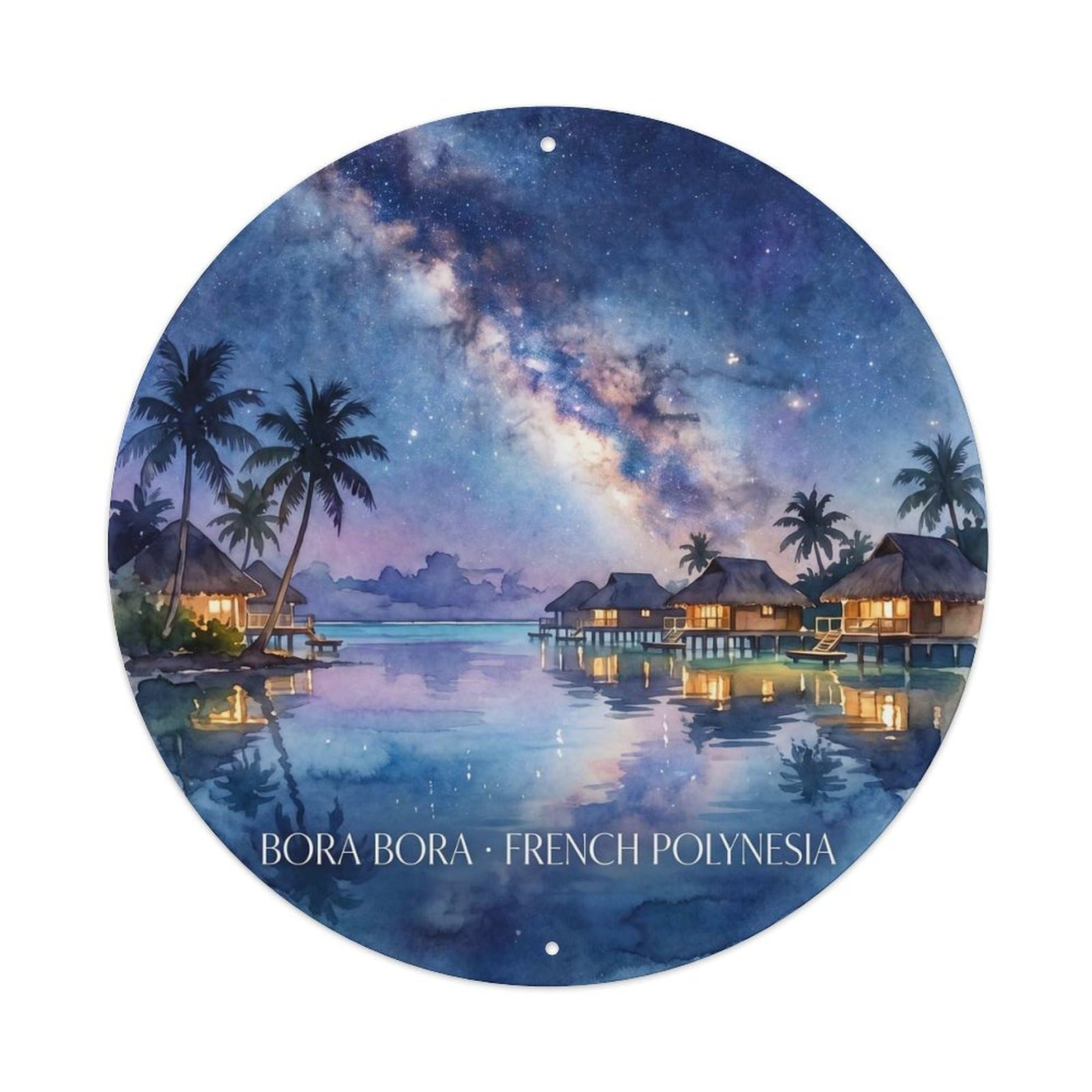 Olyhtr 8X8inch Classic Style Starry Palm Trees Borabora Lagoon Island Landscape Metal Tin Sign