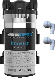 MEETOS PLATINUM Booster Pump 100 GPD, Ro Motor with 2 Elbow Compatible with All Types of Water Purifier,Noiseless, Copper Wilding, Universal Type Motor, 2 Year Warranty