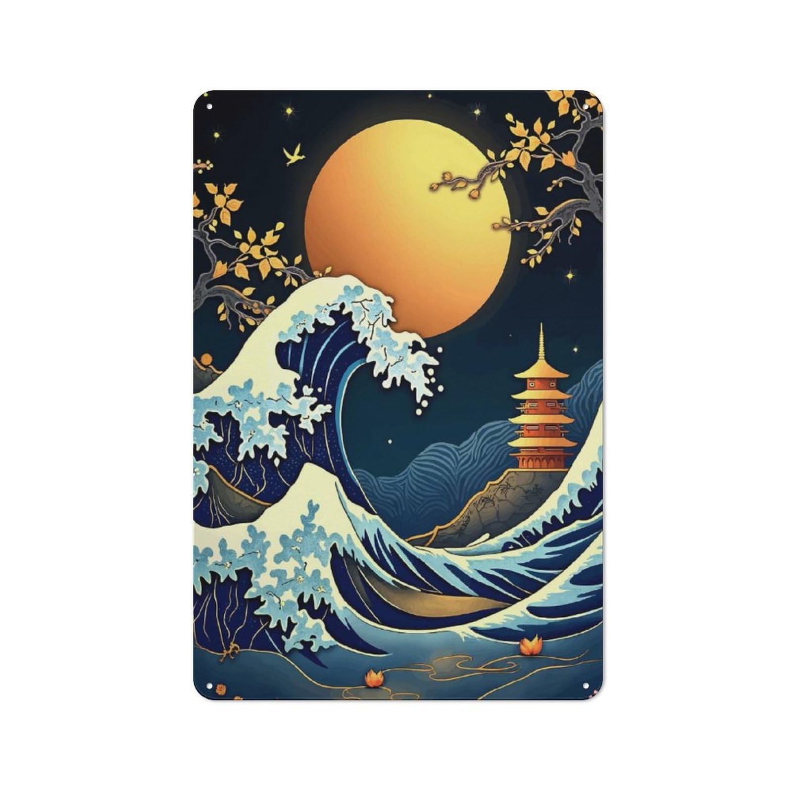 Junmoney Great Wave Japan Retro Tin Sign 30X20cm For Lounge Or Reading Corner, For Home Wall Decor Collectors