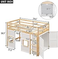 Vista 20 de Cama tipo loft de techo de casa de tamaño matrimonial con escalera, marco de cama de madera que ahorra espacio con barandilla y ventana