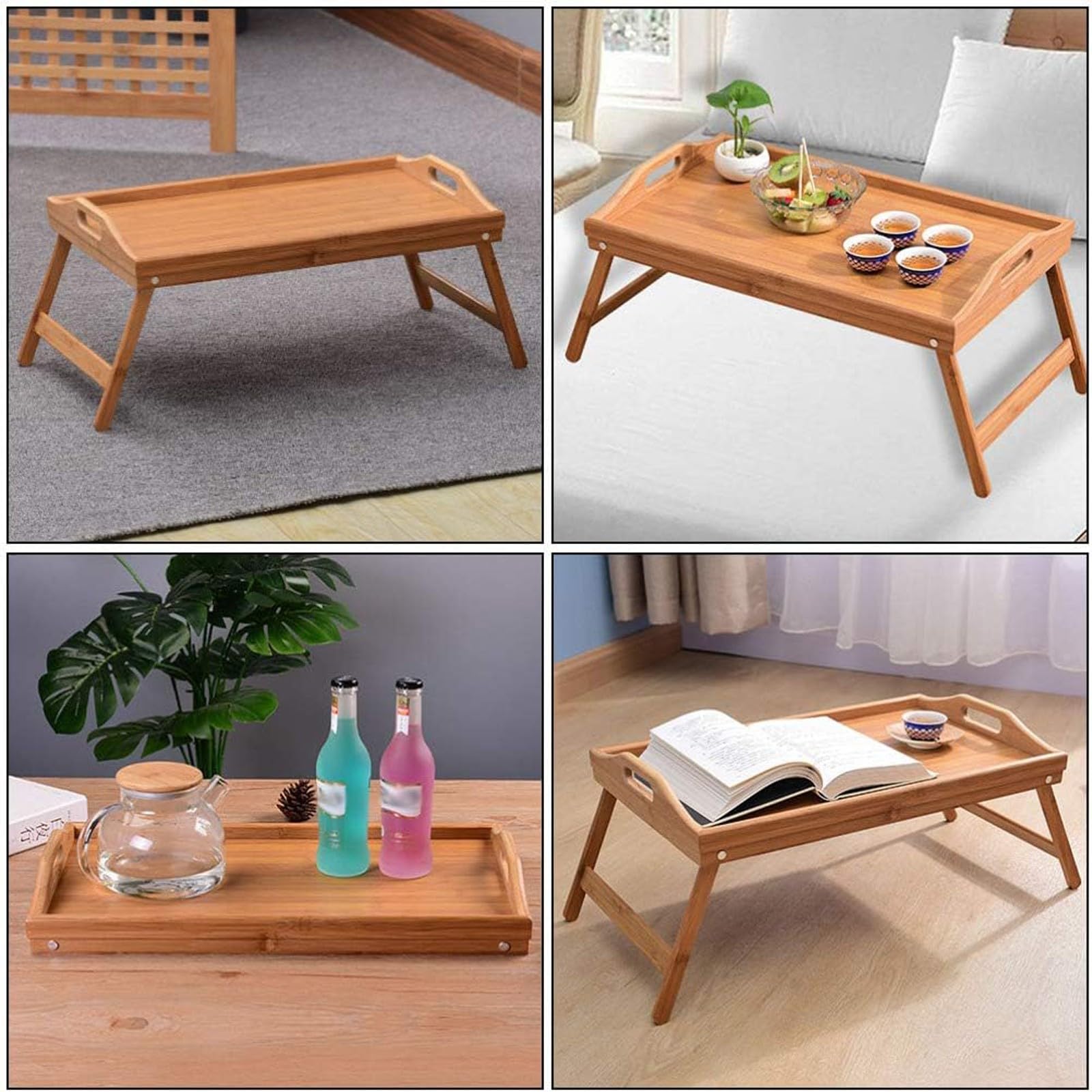 Plateau Pliant Plateau Service en Bambou Plateau Service à Thé Plateau en Bambou Durable Plateau DéCoration IntéRieure Plateau DéCoratif Plateau Facile à Nettoyer(1 pcs)