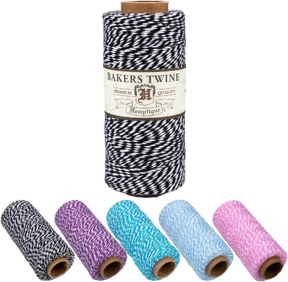 Craft County 100% Cotton Twine Spools – 2-Ply Crafting Cord 1mm Thick in 410 ft (125m) – Black and White