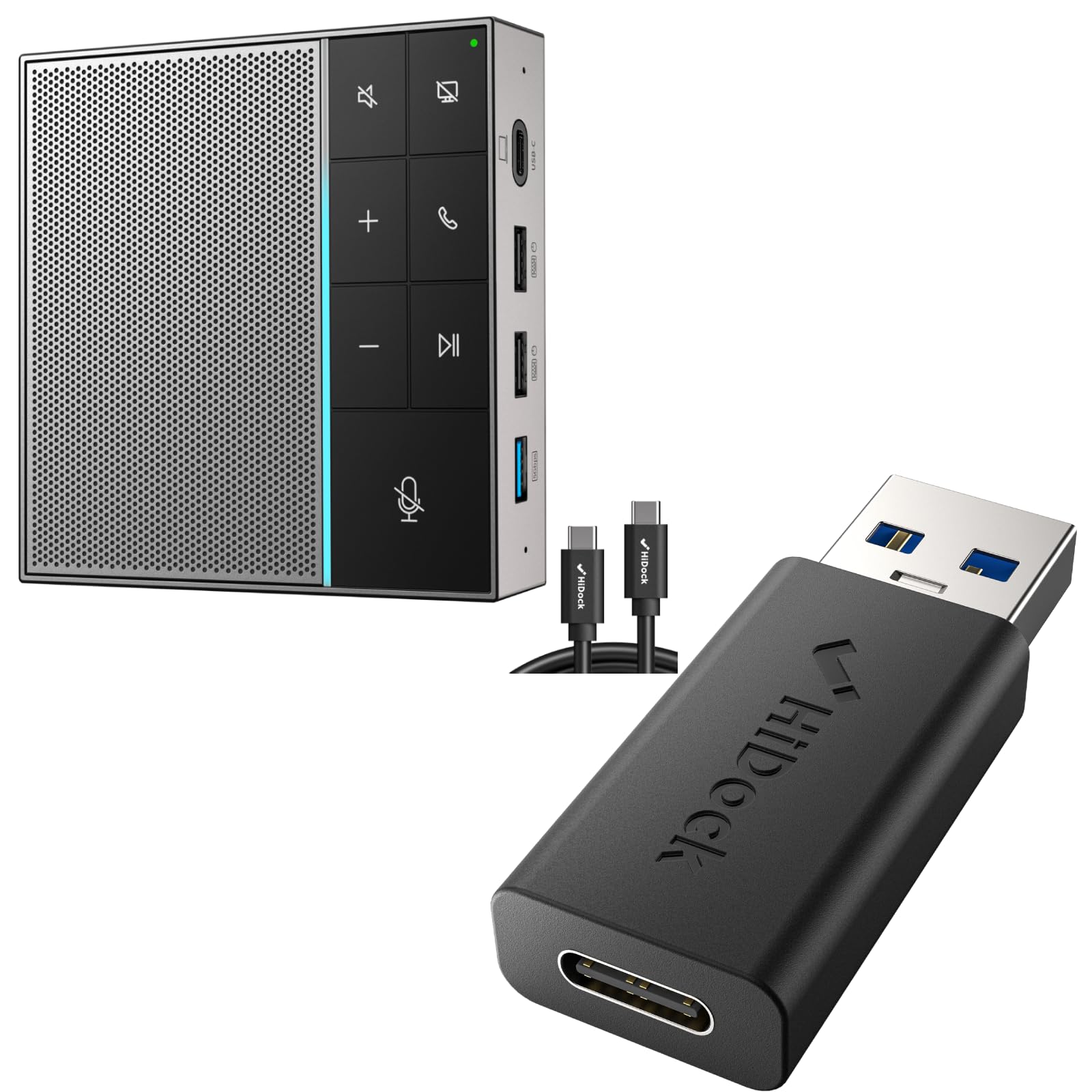 HiDock Dock Station Style Conferen Speakerphone with 1 USB to USB Adapter