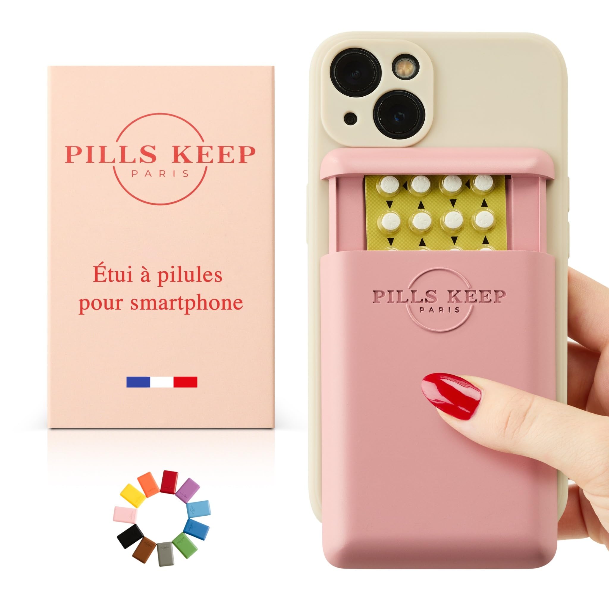Etui pour plaquette de Pilule Contraceptive - A Coller sur téléphone ou sur Coque Smartphone - Pilulier Made in France - Pochette boîtier pour médicament, Carte bancaire, Carte d’identité - Rose