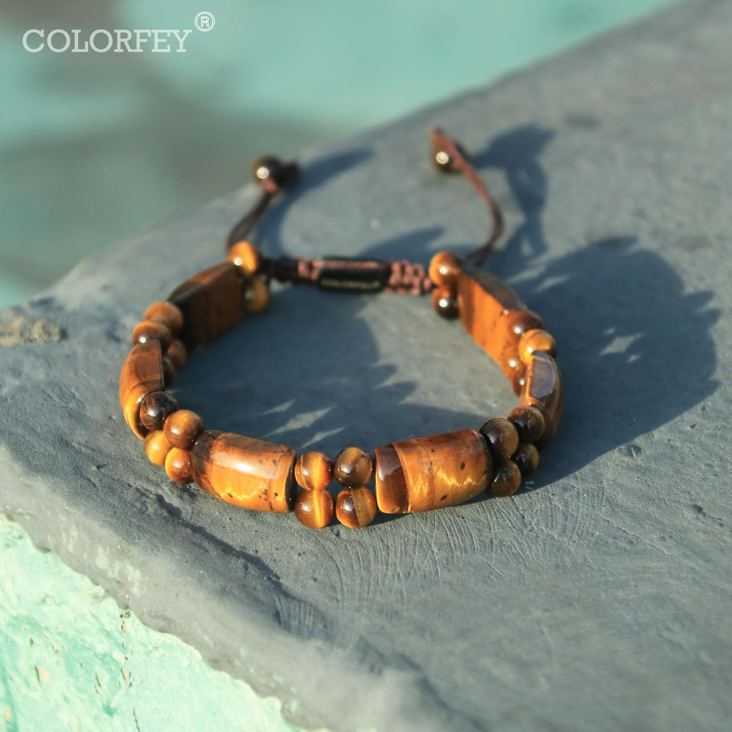 Mens Tiger Eye Stone Bracelet - COLORFEY Real Mens Beads Bracelets Unique Tiger Eye Crystal Bracelet - Image 5
