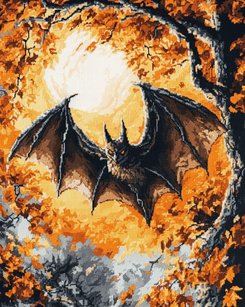 WallustrioaW DIY 11CT Stamped Cross Stitch Kits for Beginners,Bats,Easy Needlepoint Embroidery Cross Stitch Art Craft for Wall Decoration,40x50cm