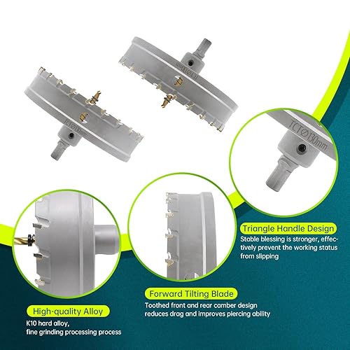 Miniatura 3 de Sierra de agujero con punta de carburo de tungsteno de 5-18 pulgadas, cortador de sierra de agujero T.C.T de 4 pulgadas con 1 broca de sierra de