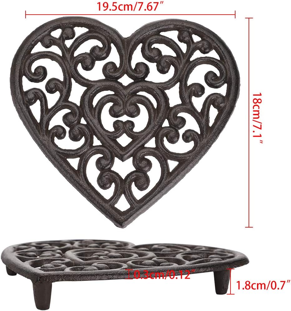 Sumnacon 2 Pcs 7.7 Inch Cast Iron Trivets - Heavy Duty Rustic Metal Hot Pot Pads, Vintage Hot Plate Trivets for Kitchen Countertop Dining Table