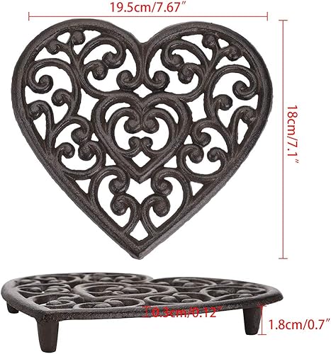 Miniatura 3 de Sumnacon 2 salvamanteles de hierro fundido de 7.7 pulgadas, almohadillas de metal rústico resistente, salvamanteles vintage para encimera de cocina,