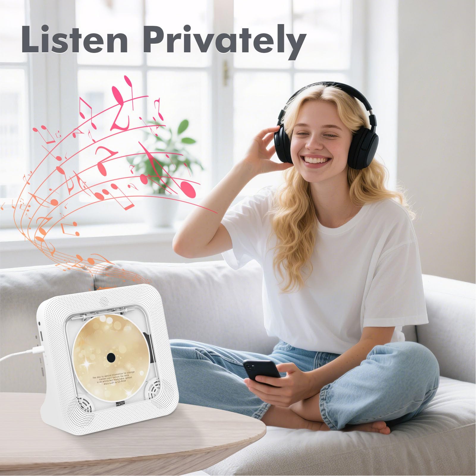 Fockety Lettore CD Portatile, Lettore Musicale CD Desktop con Telecomando e Display LED per Uso Domestico con 5.3 e Supporto di Formati Multipli