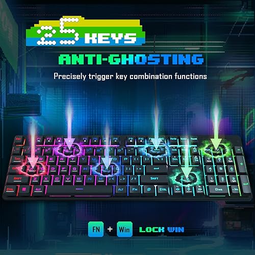 Miniatura 7 de Redragon Combo de teclado y mouse para juegos S107 actualizados, teclado RGB para juegos y mouse de 10000 DPI con anti-fantasma de 25 teclas,