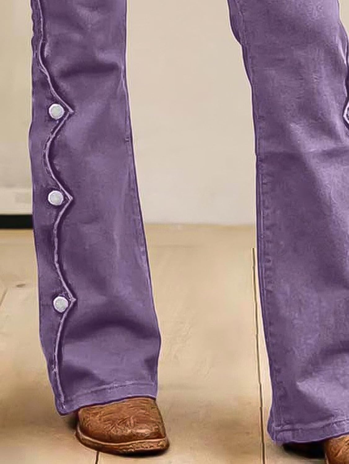 Flamingals Women's Buttoned Hem Bootcut Jeans Without Belt Mid Waist Casual Pants Navy Blue - Image 2