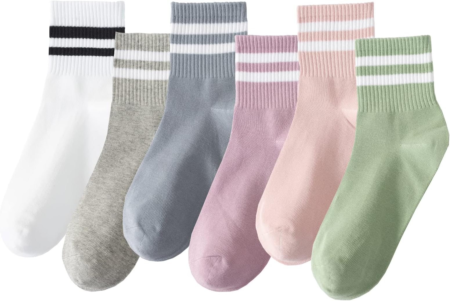 6 Pairs Fashion Striped Athletic Socks for Women,Casual Cute Vintage Crew Socks,All Season Socks for Women